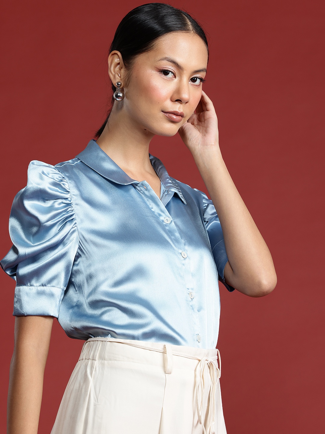 

All About You Formals Satin Finish Opaque Shirt, Blue