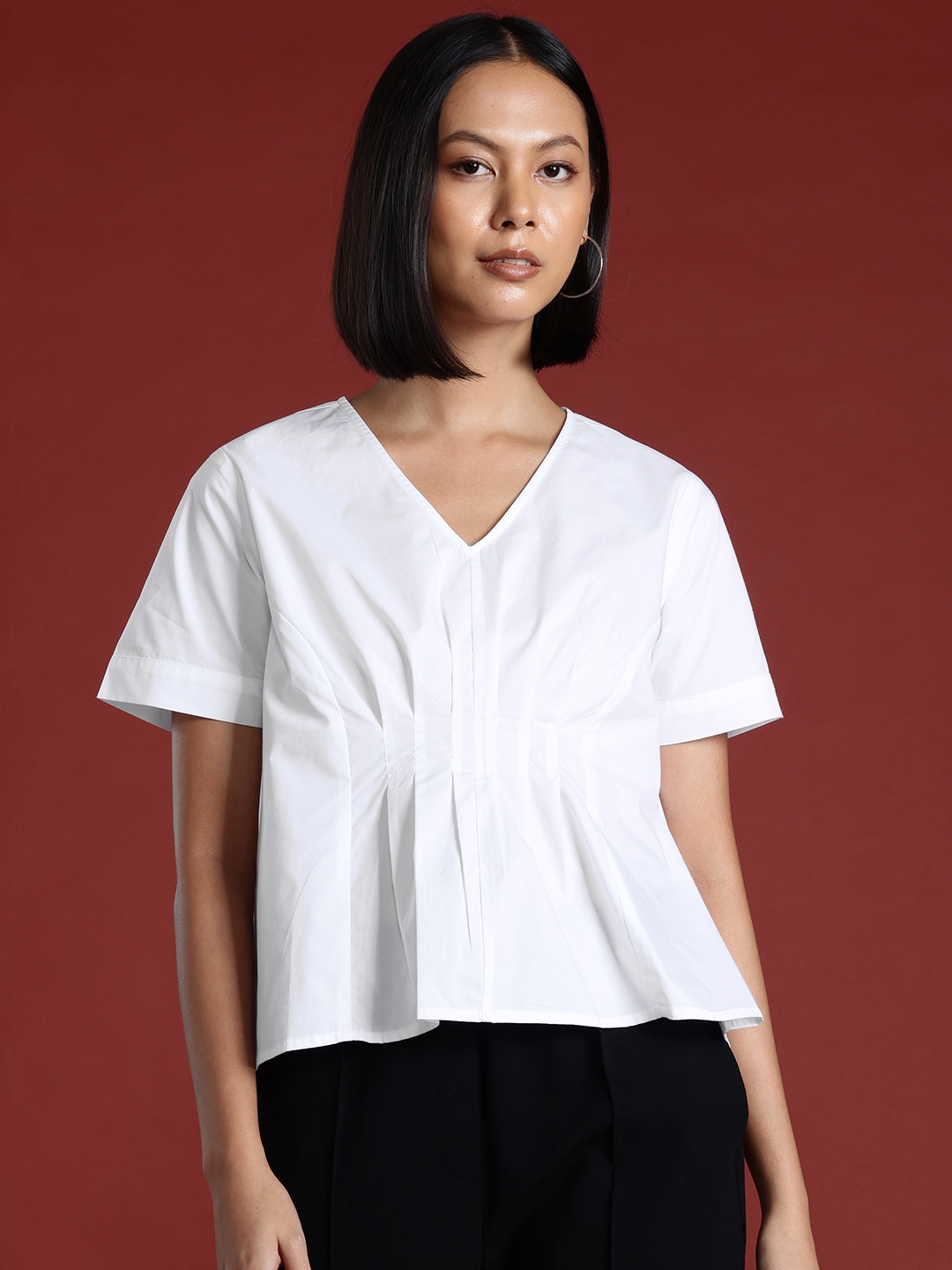 

All About You Formals Pin Tucks Cotton High-Low Top, White