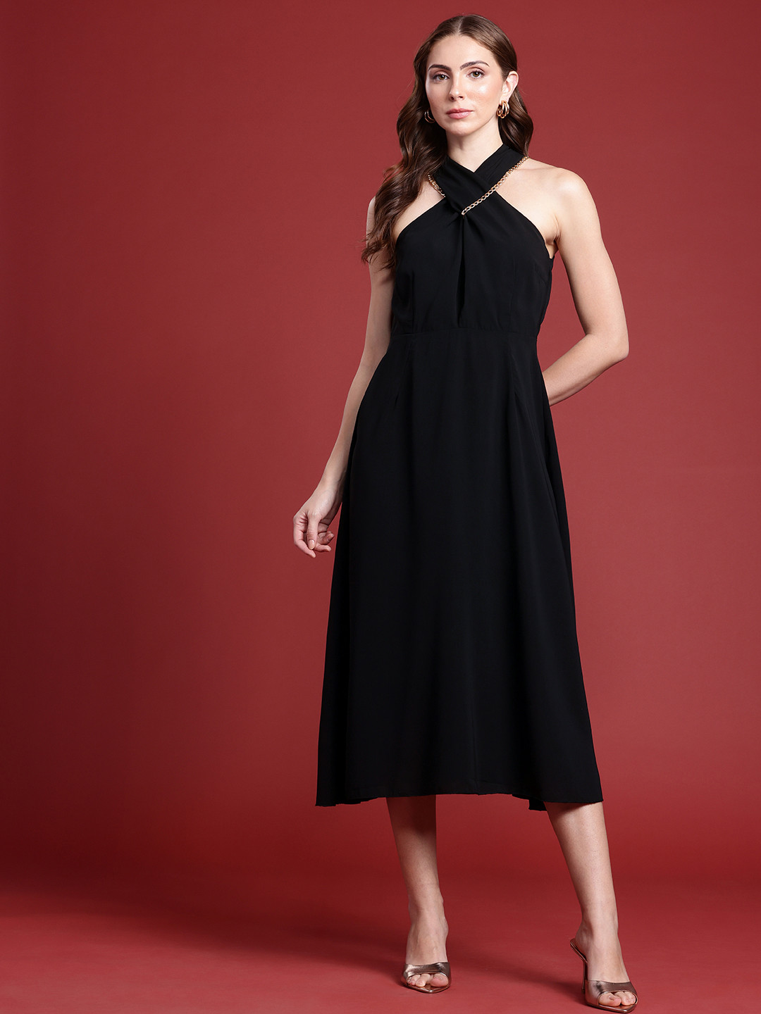 

All About You Formals Halter Neck A-Line Midi Dress, Black