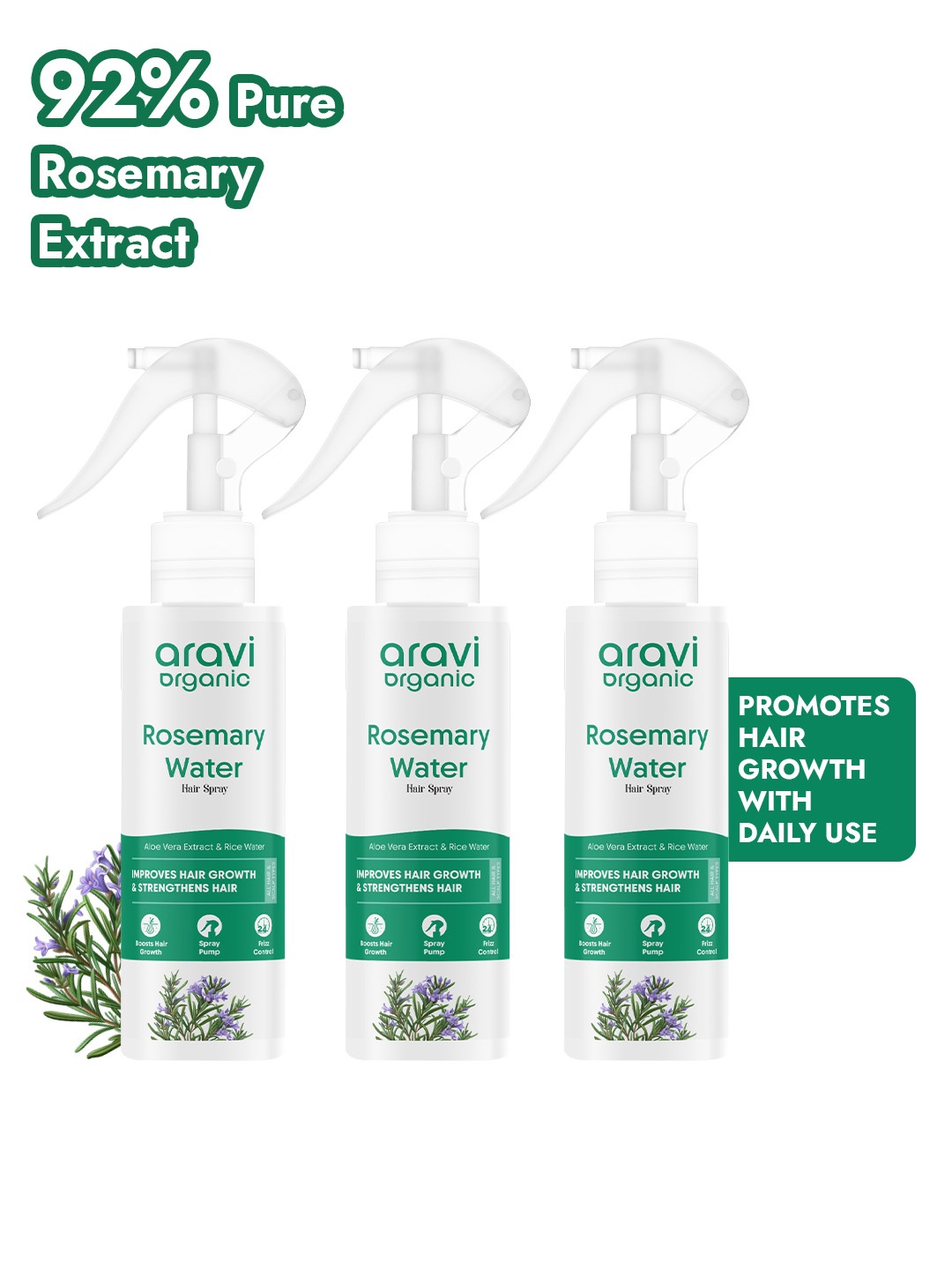 

Aravi Organic Set Of 3 Rosemary Water Hair Spray - 100ml Each, Na