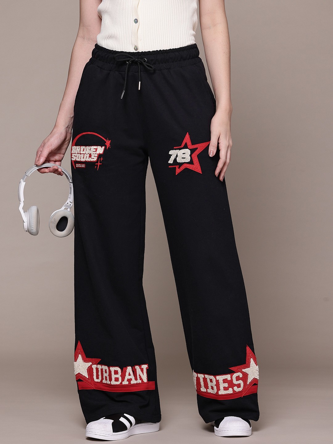 

The Roadster Lifestyle Co. Applique Detail Track Pants, Black