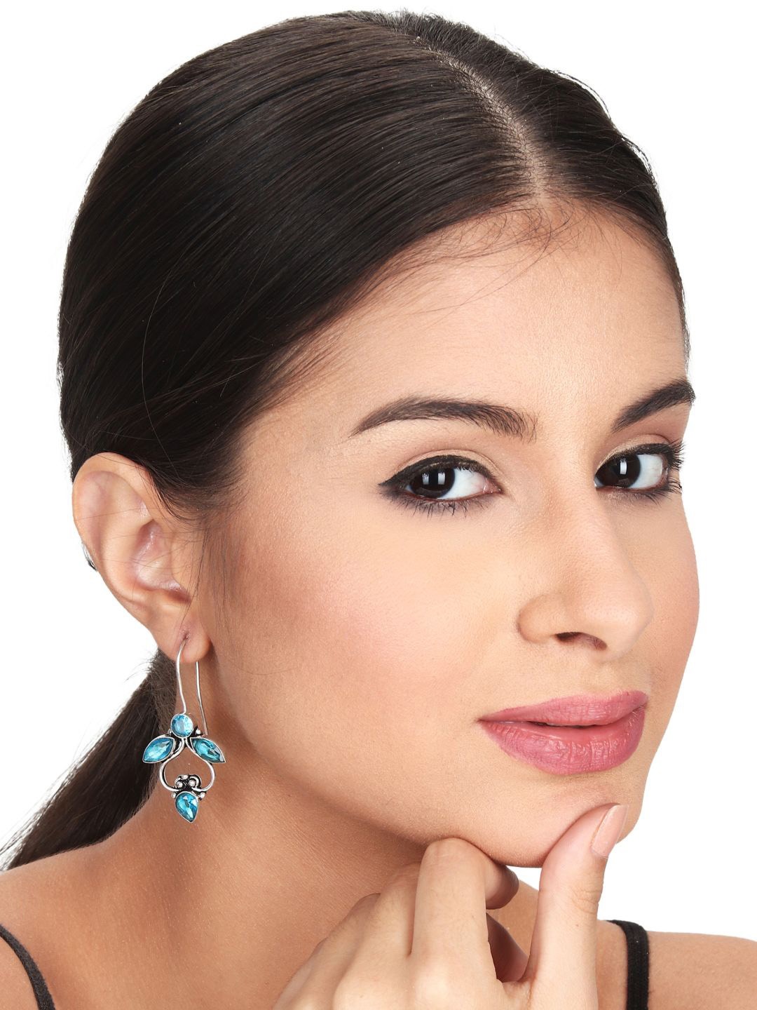 

Anvik Contemporary Silver Plated Artificial Stones Drop Earrings