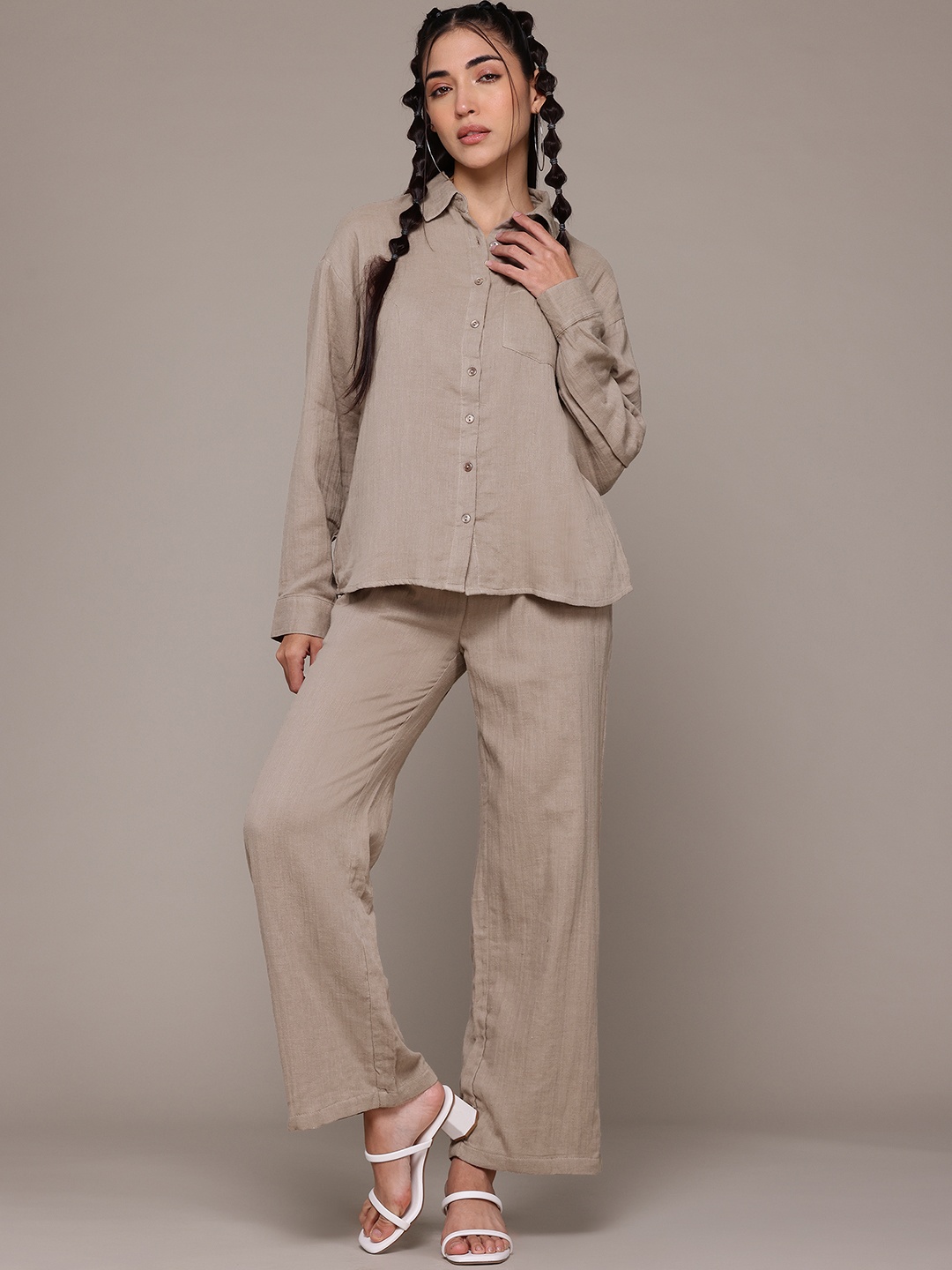 

The Roadster Lifestyle Co. Relaxed Fit Pure Cotton Co-Ord, Taupe