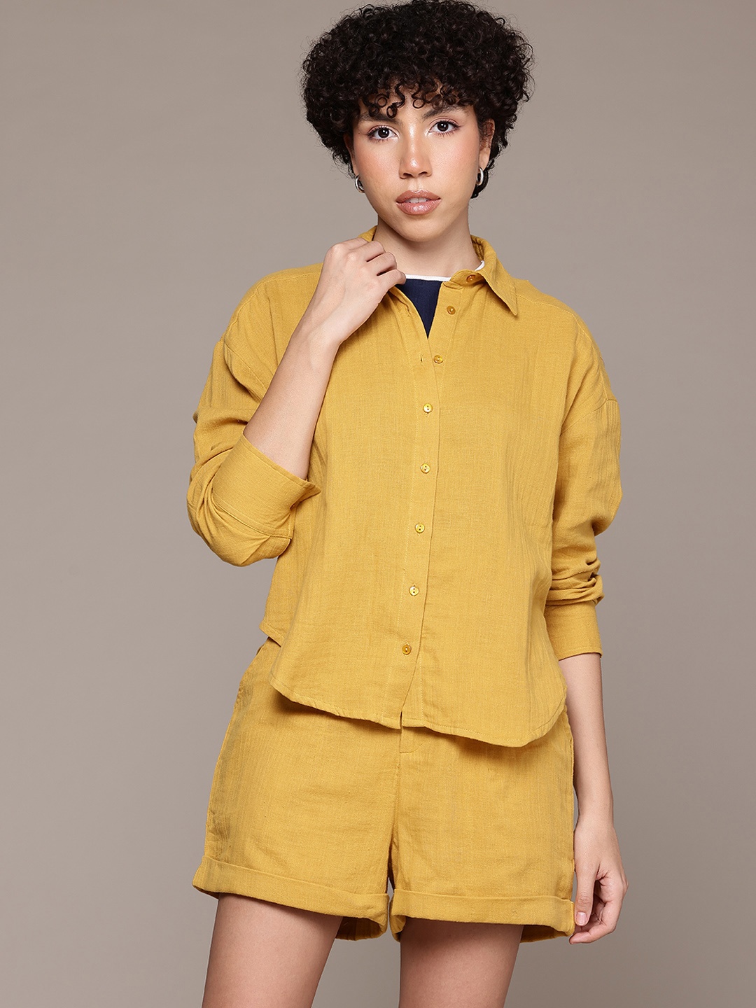 

The Roadster Lifestyle Co. Shirt with Shorts Co-Ords, Mustard