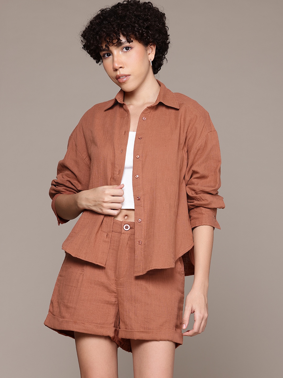 

The Roadster Lifestyle Co. Shirt with Shorts Co-Ords, Brown