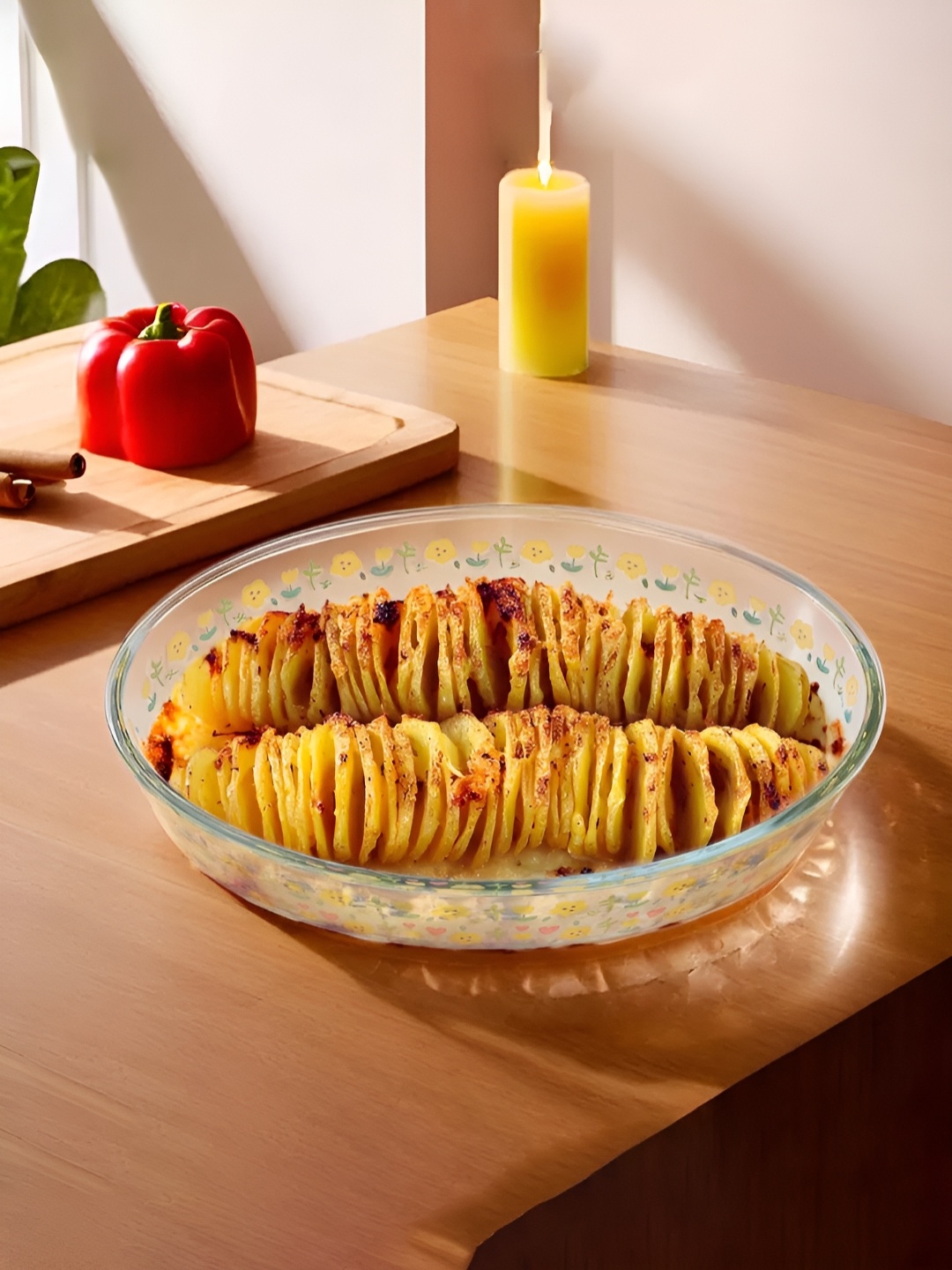 

Kuber Industries Transparent & Yellow Printed Oval Glass Baking Serving Tray