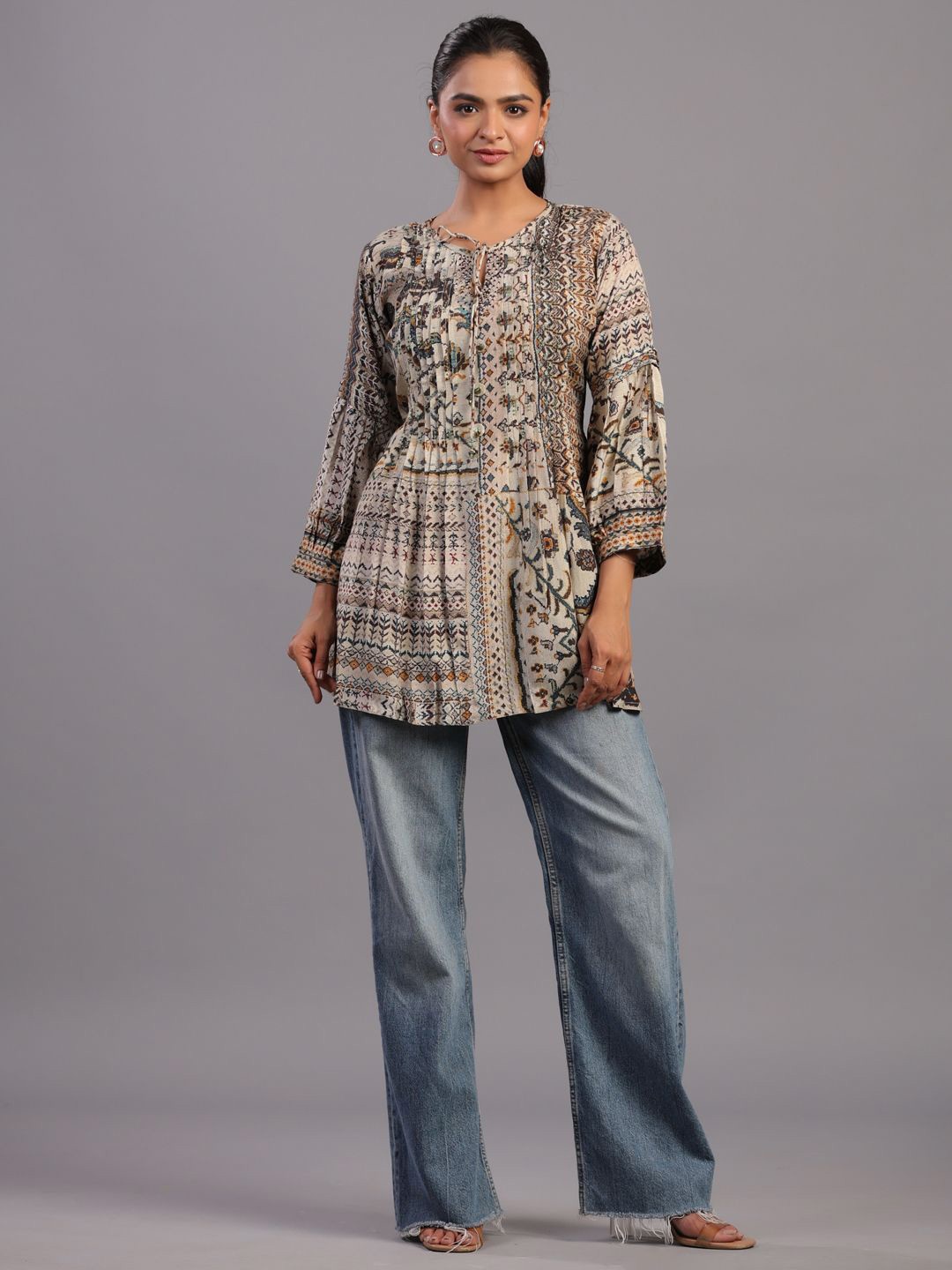 

Amchoor Print womens Top, Beige
