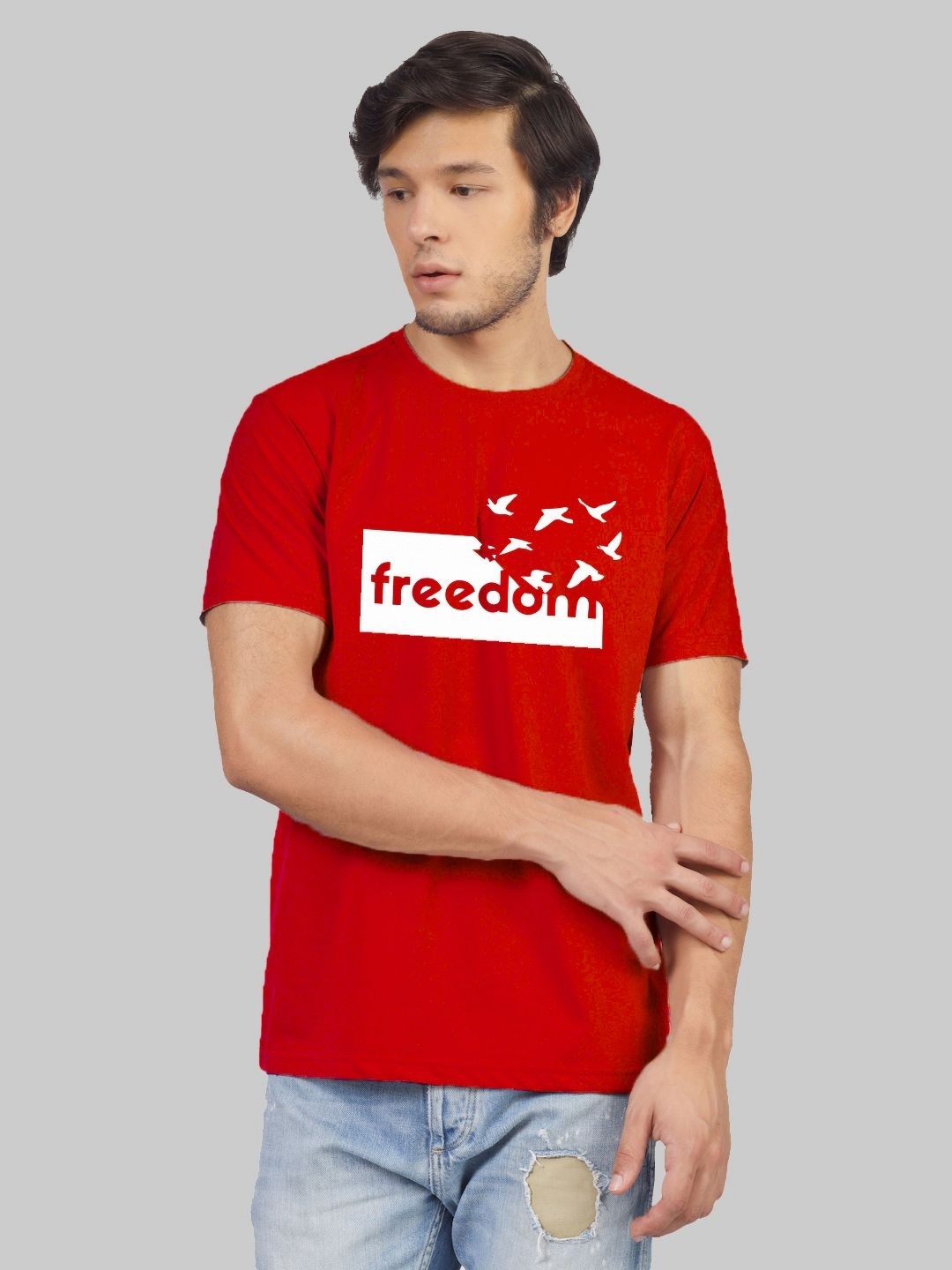 

Greylongg Men Typography Printed Round Neck T-shirt, Red