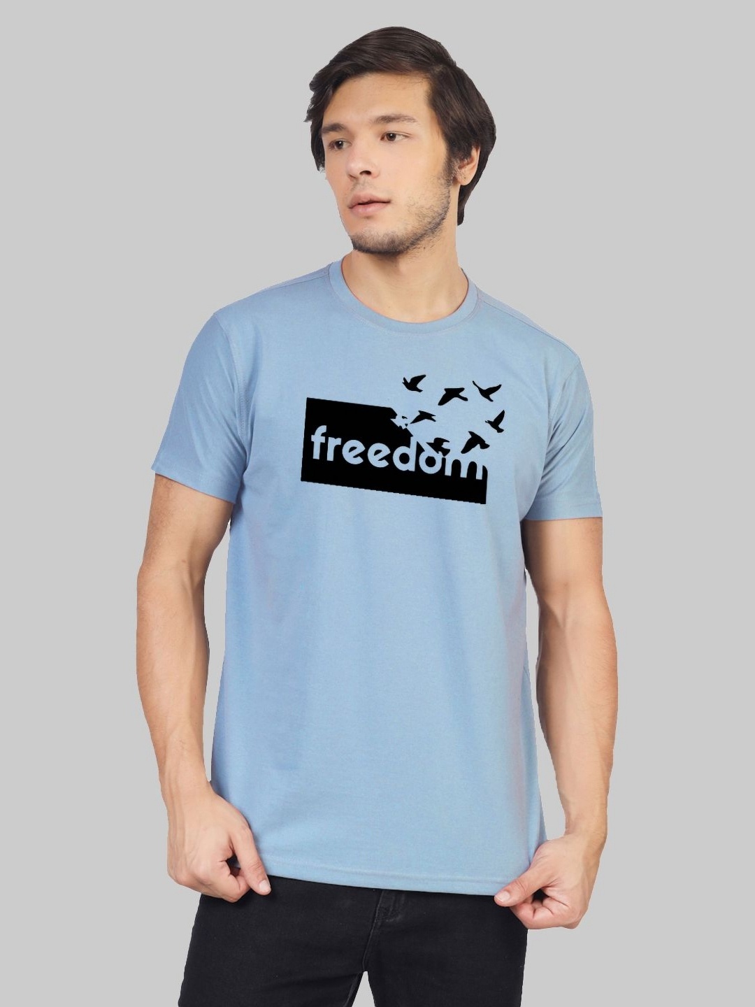 

Greylongg Men Typography Printed Round Neck T-shirt, Blue