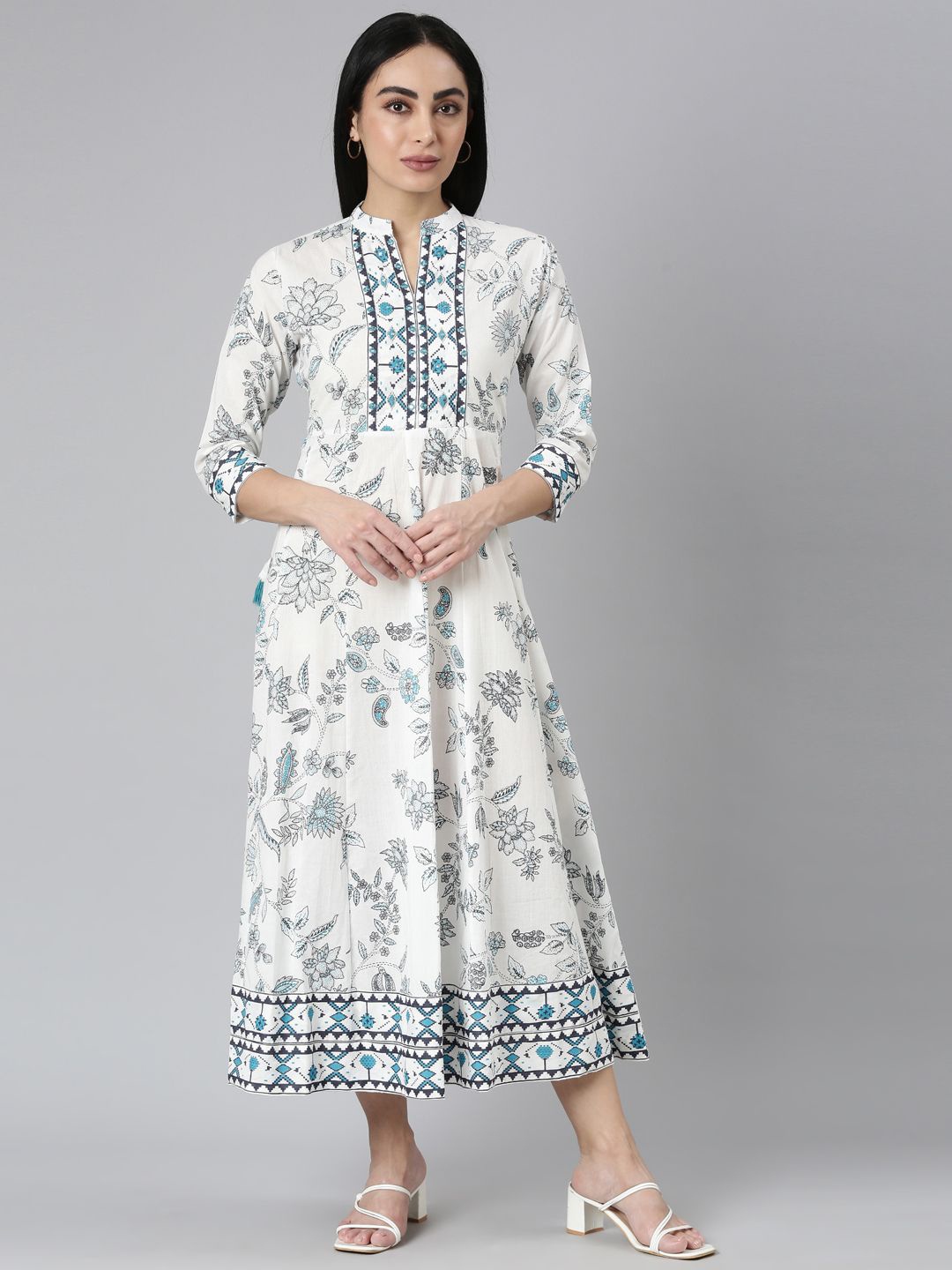 

Neerus Women Floral Print Fit & Flare Midi Dress, Blue