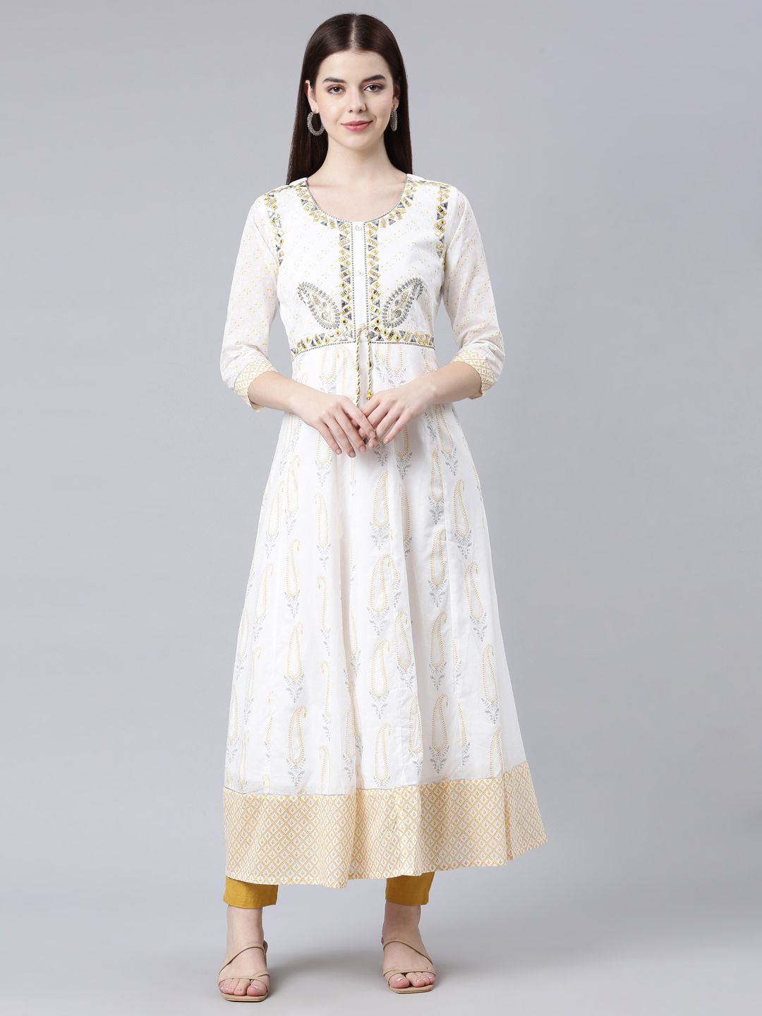 

Neerus Women Floral Print Maxi Dress, White