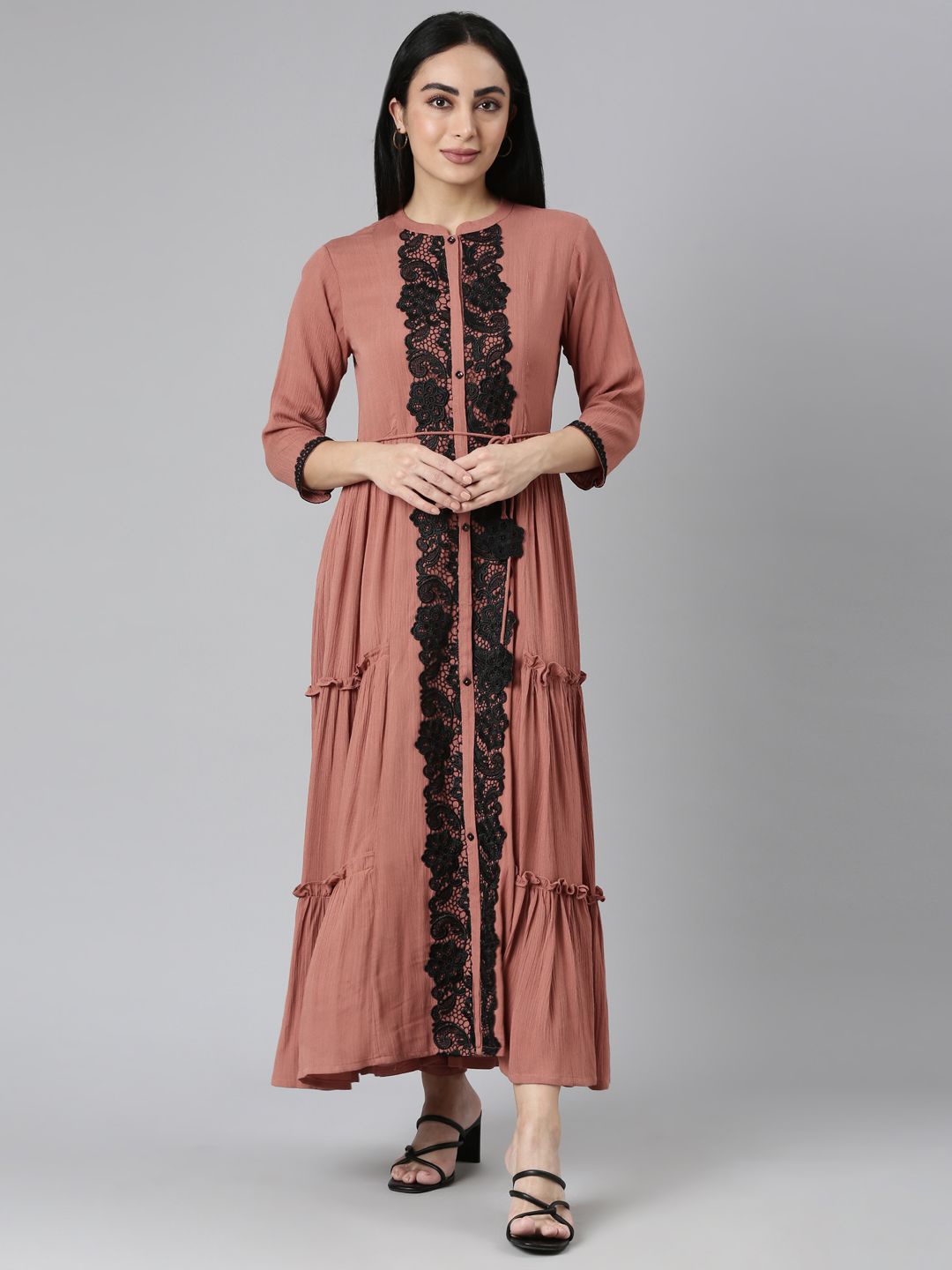 

Neerus Women Layered Chiffon Maxi Dress, Brown