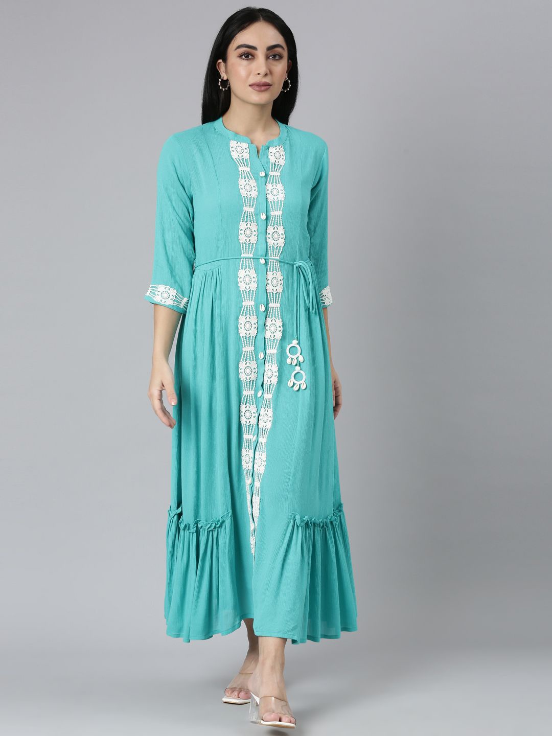 

Neerus Women Layered Chiffon Maxi Dress, Blue