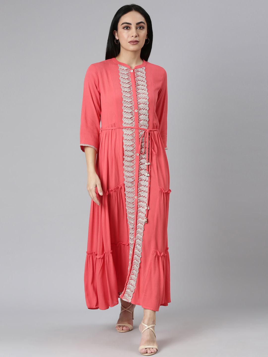 

Neerus Women Layered Chiffon Maxi Dress, Orange