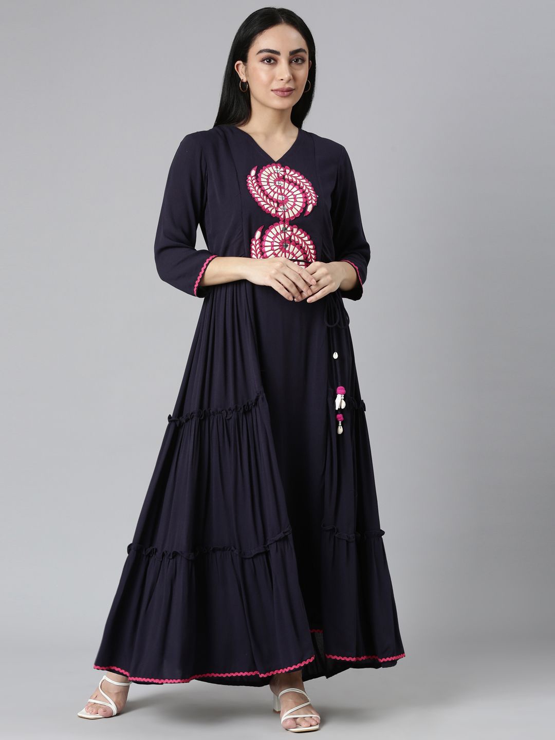 

Neerus Women Layered Maxi Dress, Navy blue