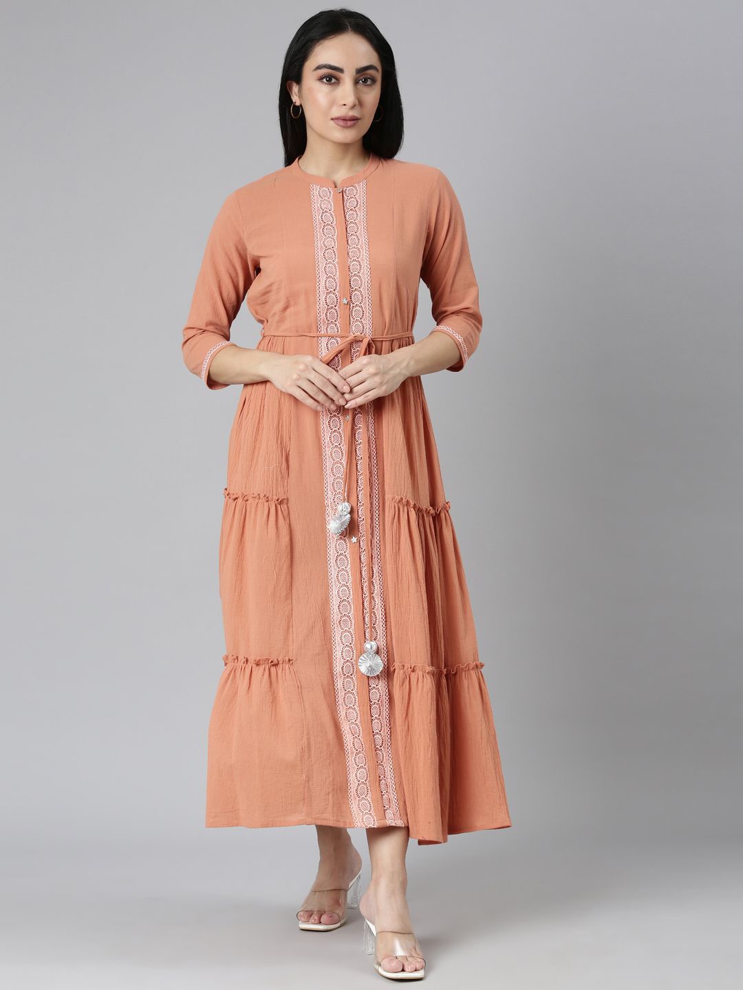 

Neerus Women Layered Chiffon Maxi Dress, Orange