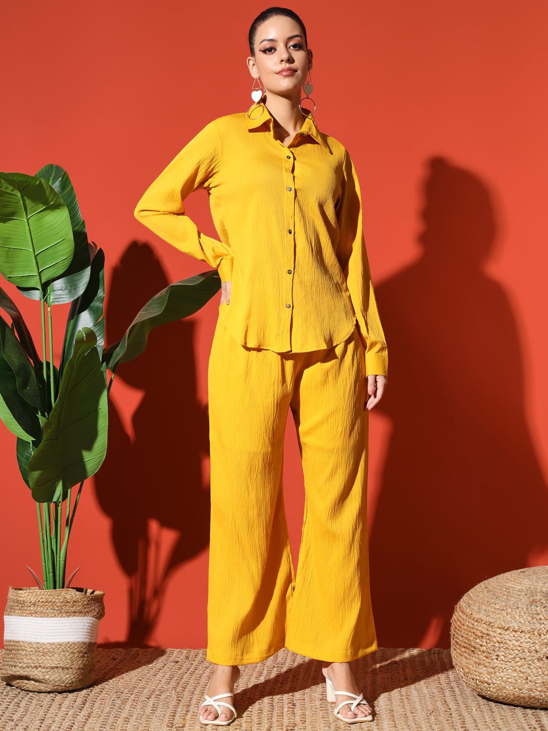 

Rudraaksha Creations Collar Neck Shirt & Flared Palazzo, Yellow