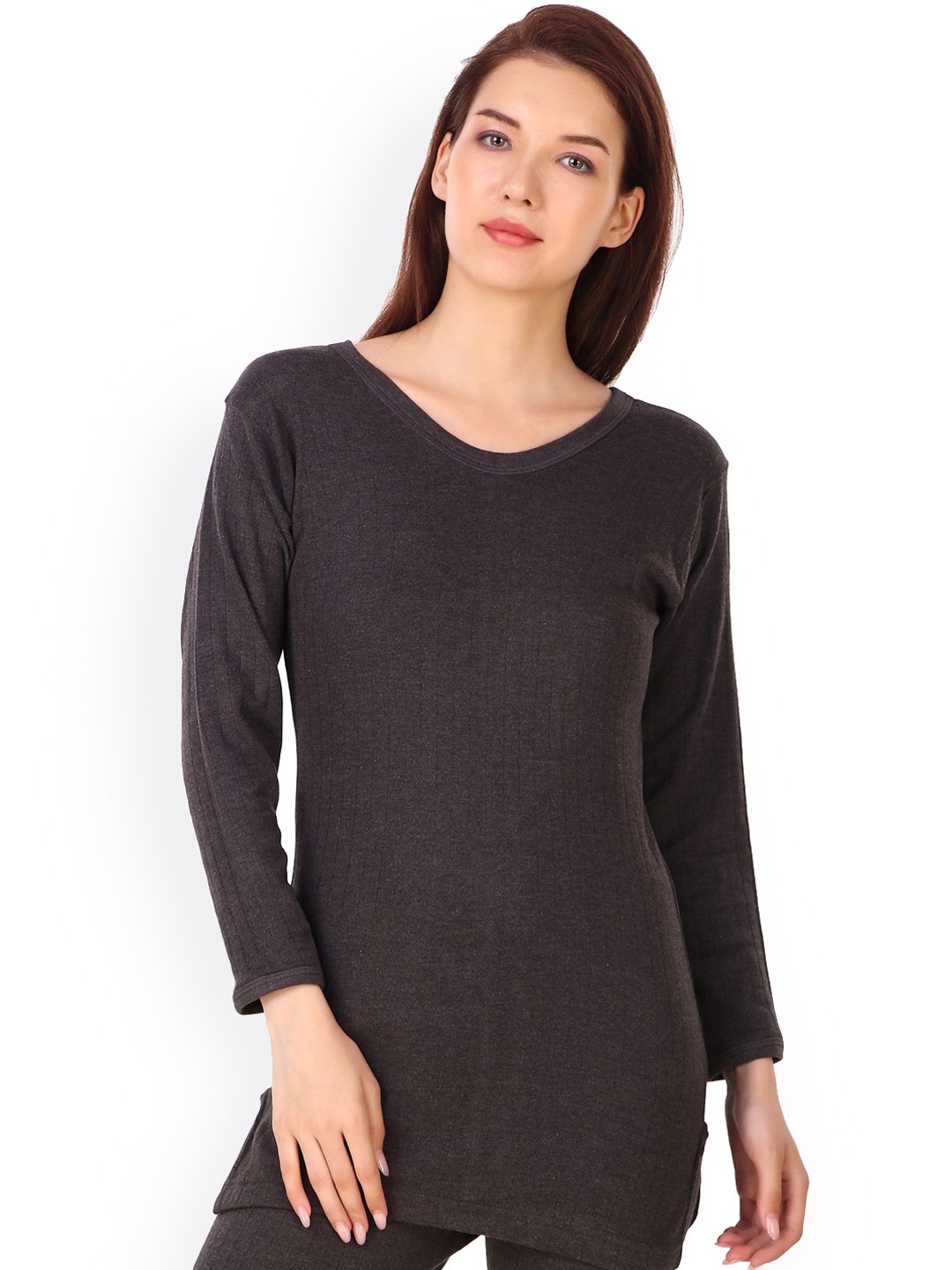 

inner element Women Long Sleeves Ribbed Cotton Thermal Tops, Grey