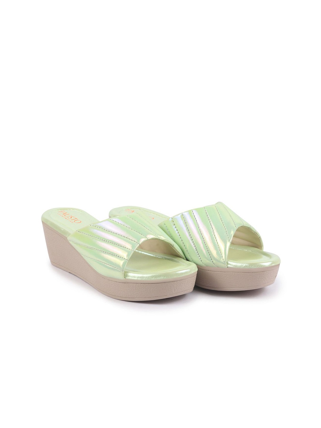 

FAUSTO Women PU Ethnic Open Toe Wedge Sandals Heels, Lime green