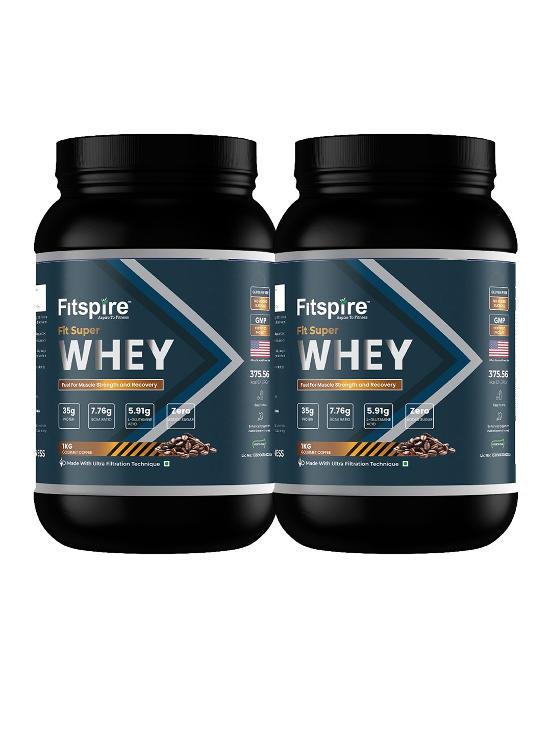 

FITSPIRE Fit Super Whey Protein Gourmet Coffee Combo 1 Kg Each, Blue