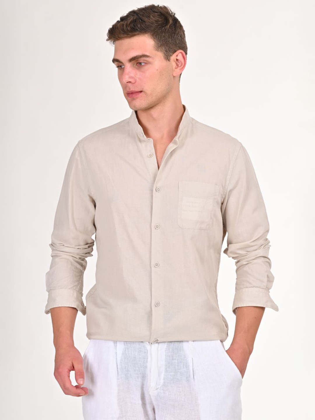 

POE Men Smart Slim Fit Solid Casual Shirt, Off white