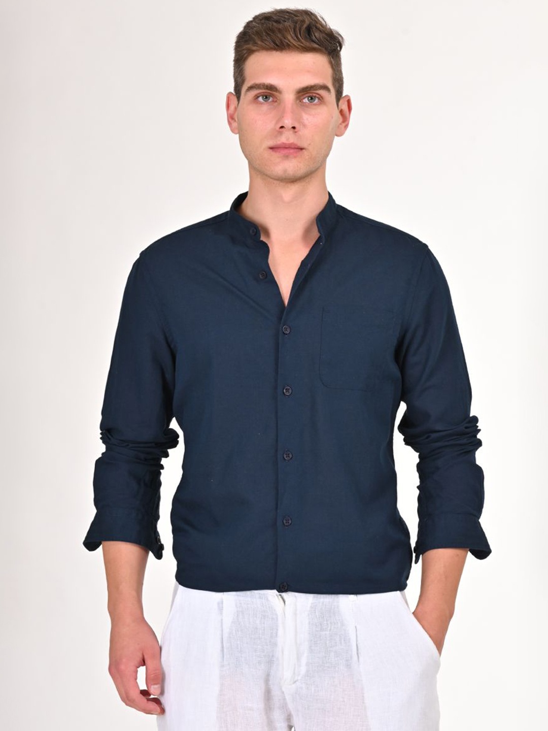 

POE Men Smart Slim Fit Solid Casual Shirt, Navy blue