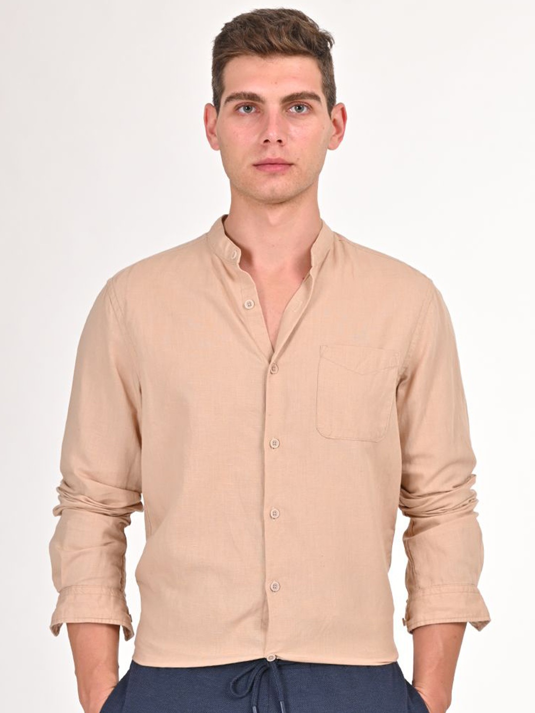 

POE Men Smart Slim Fit Solid Casual Shirt, Beige