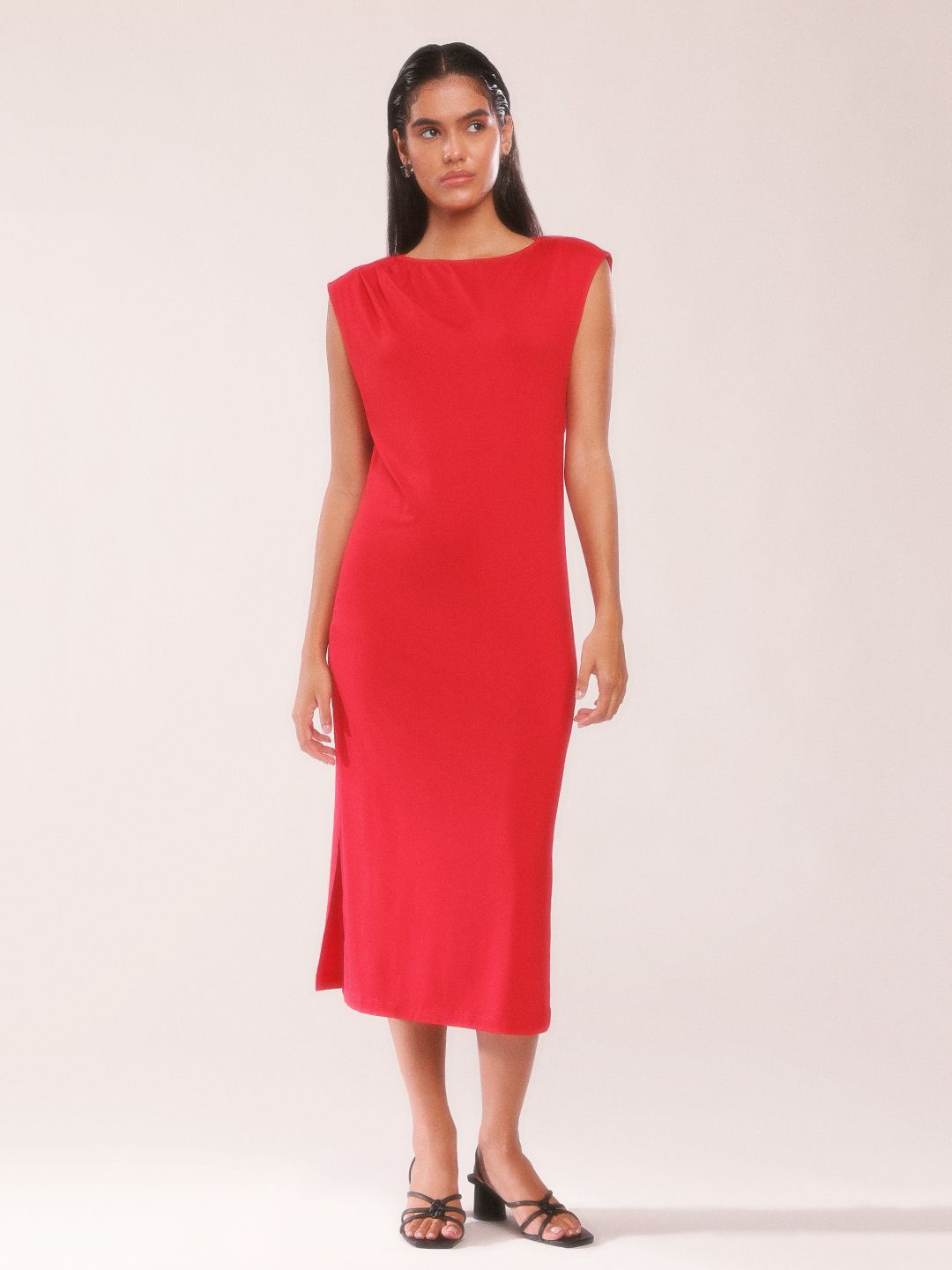 

H&M Women Pleat Detailed Column A-Line Dress, Red