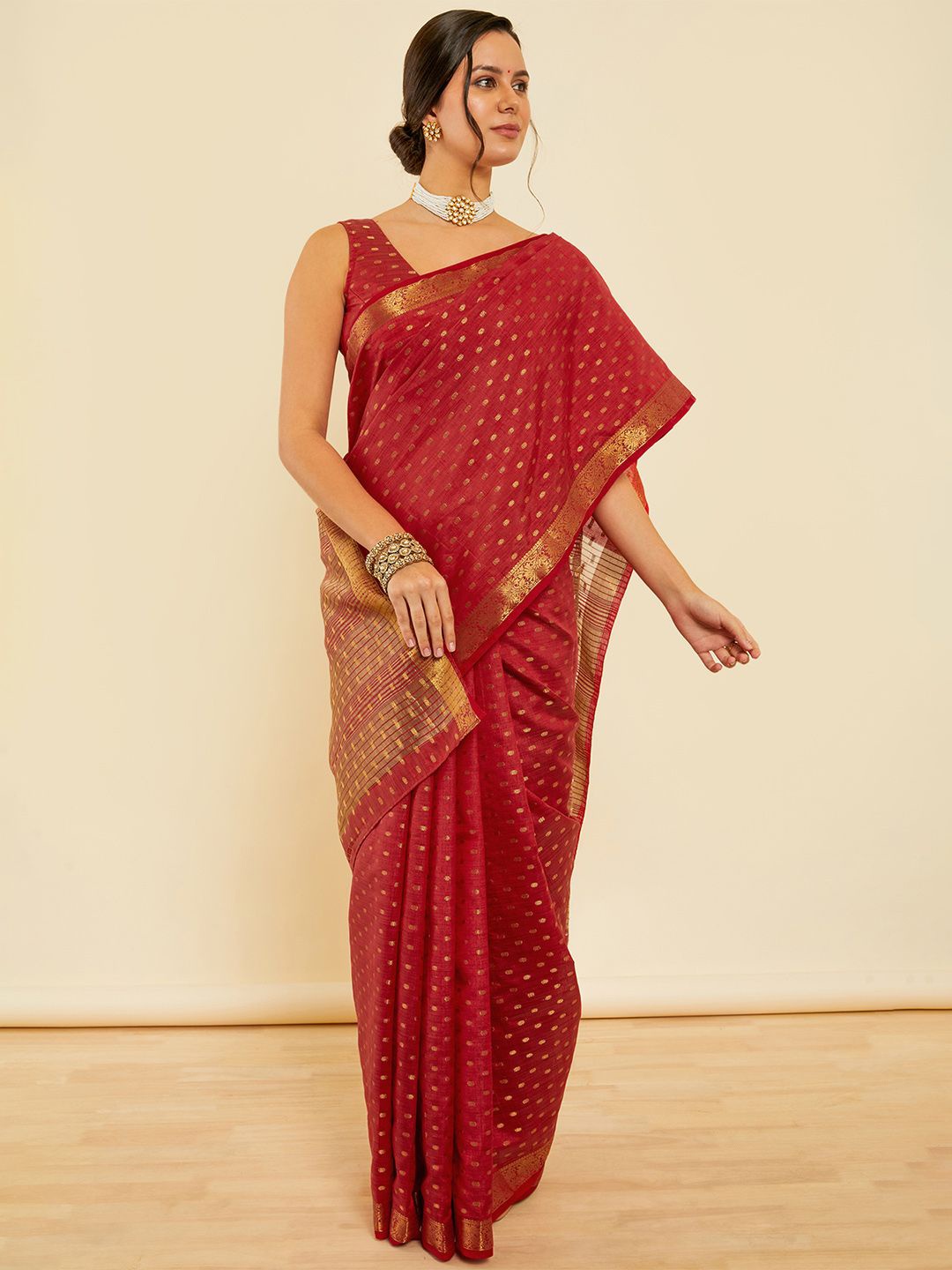 

Soch Polka Dot Zari Woven Saree With Blouse, Red