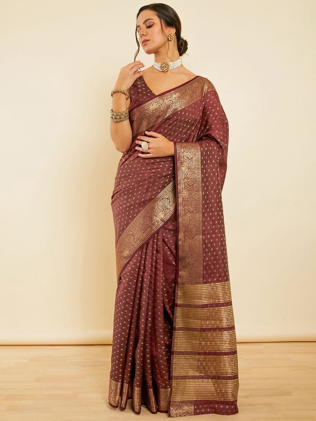 

Soch Polka Dot Zari Woven Saree With Blouse, Maroon