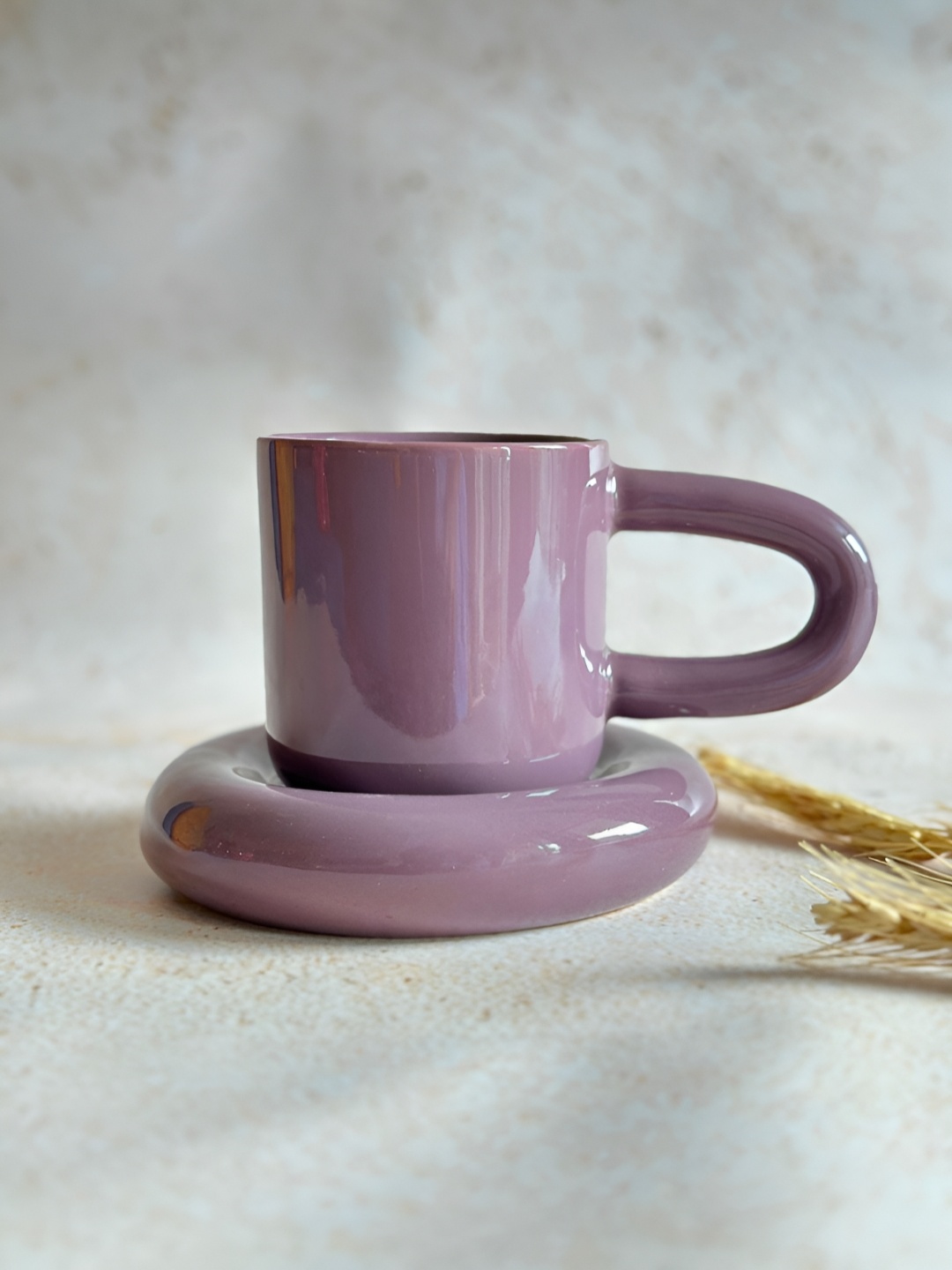 

NURTURE INDIA Purple Microwave Safe Glossy Ceramic Cup With Saucer 220 ml