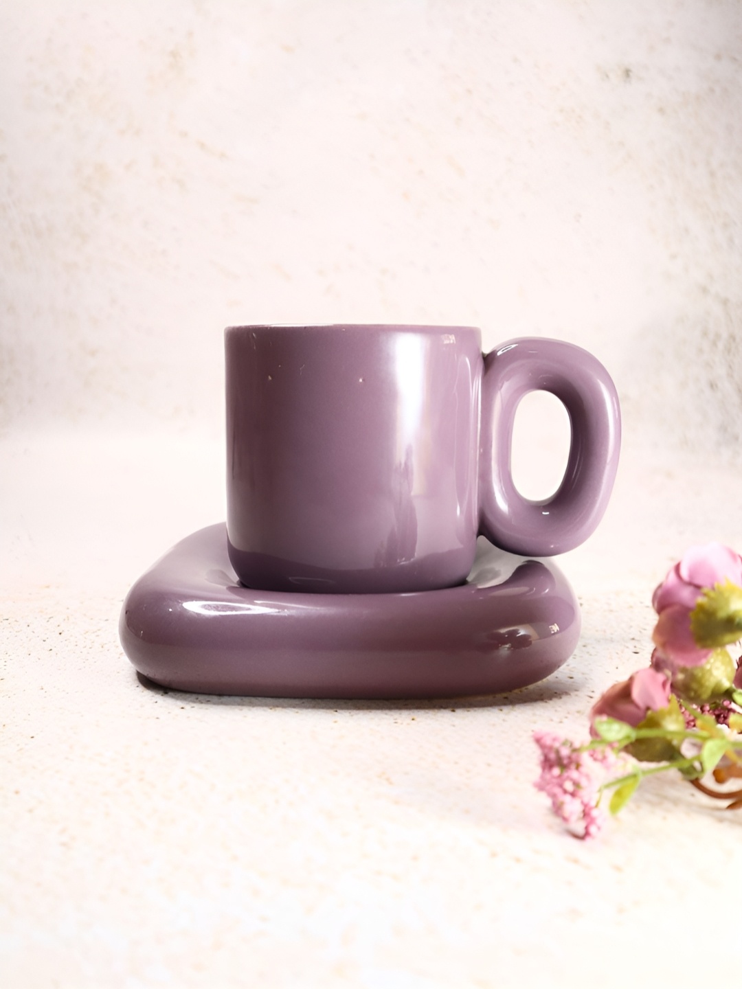 

NURTURE INDIA Purple Microwave Safe Glossy Ceramic Cup With Saucer 220 ml