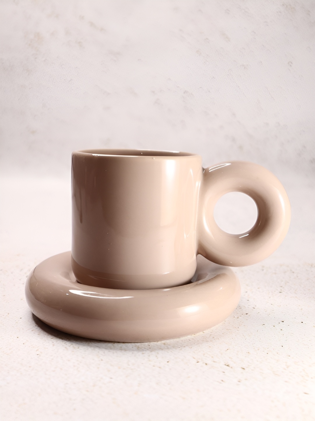 

NURTURE INDIA Pink Microwave Safe Glossy Ceramic Cup With Saucer 220 ml, Beige