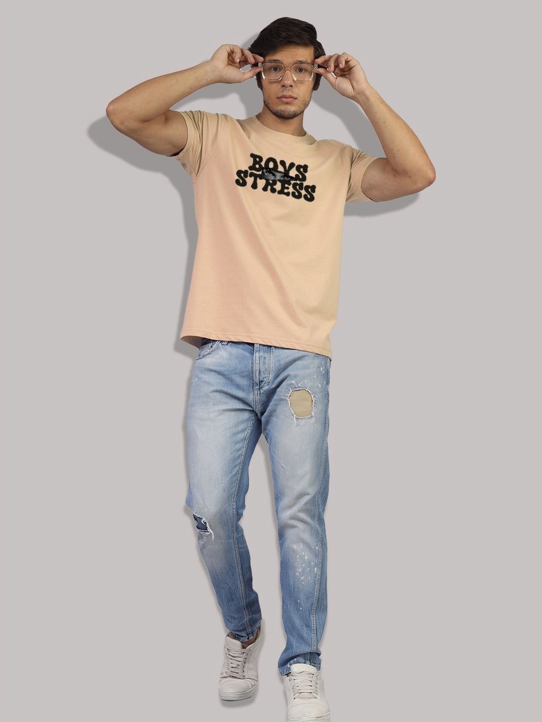 

Greylongg Men Typography Printed Round Neck T-shirt, Beige