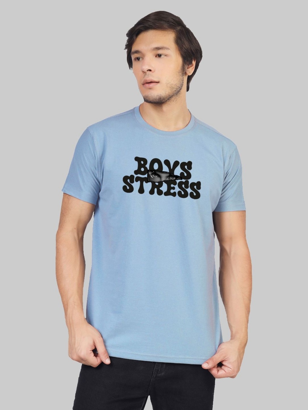 

Greylongg Men Typography Printed Round Neck T-shirt, Blue