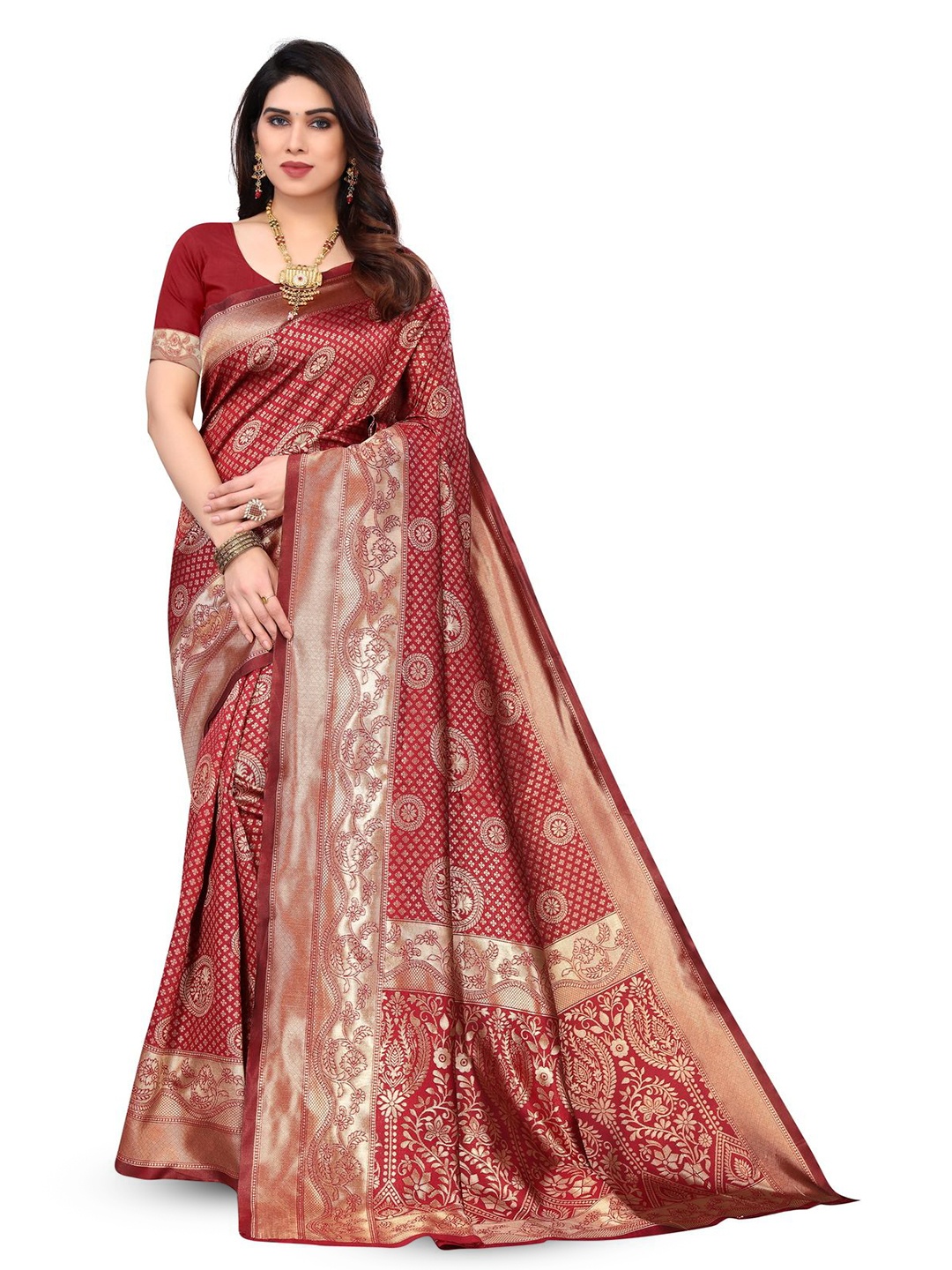 

Varanga Ethnic Motif Zari Woven Kanjeevaram Saree, Maroon