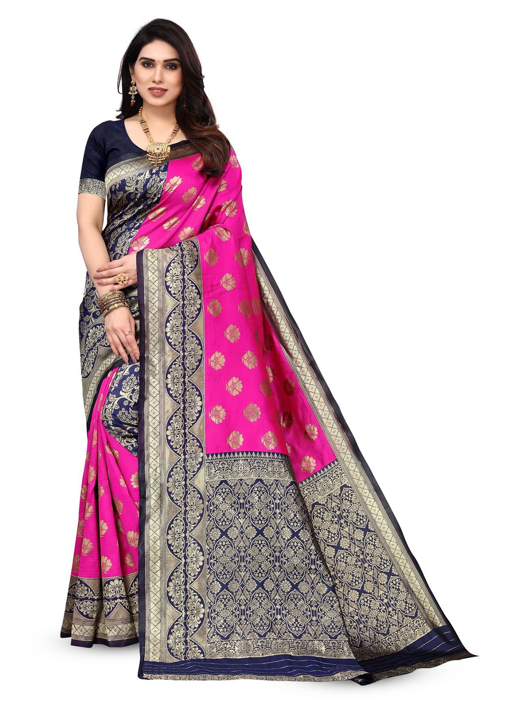 

Varanga Ethnic Motif Zari Woven Kanjeevaram Saree, Pink