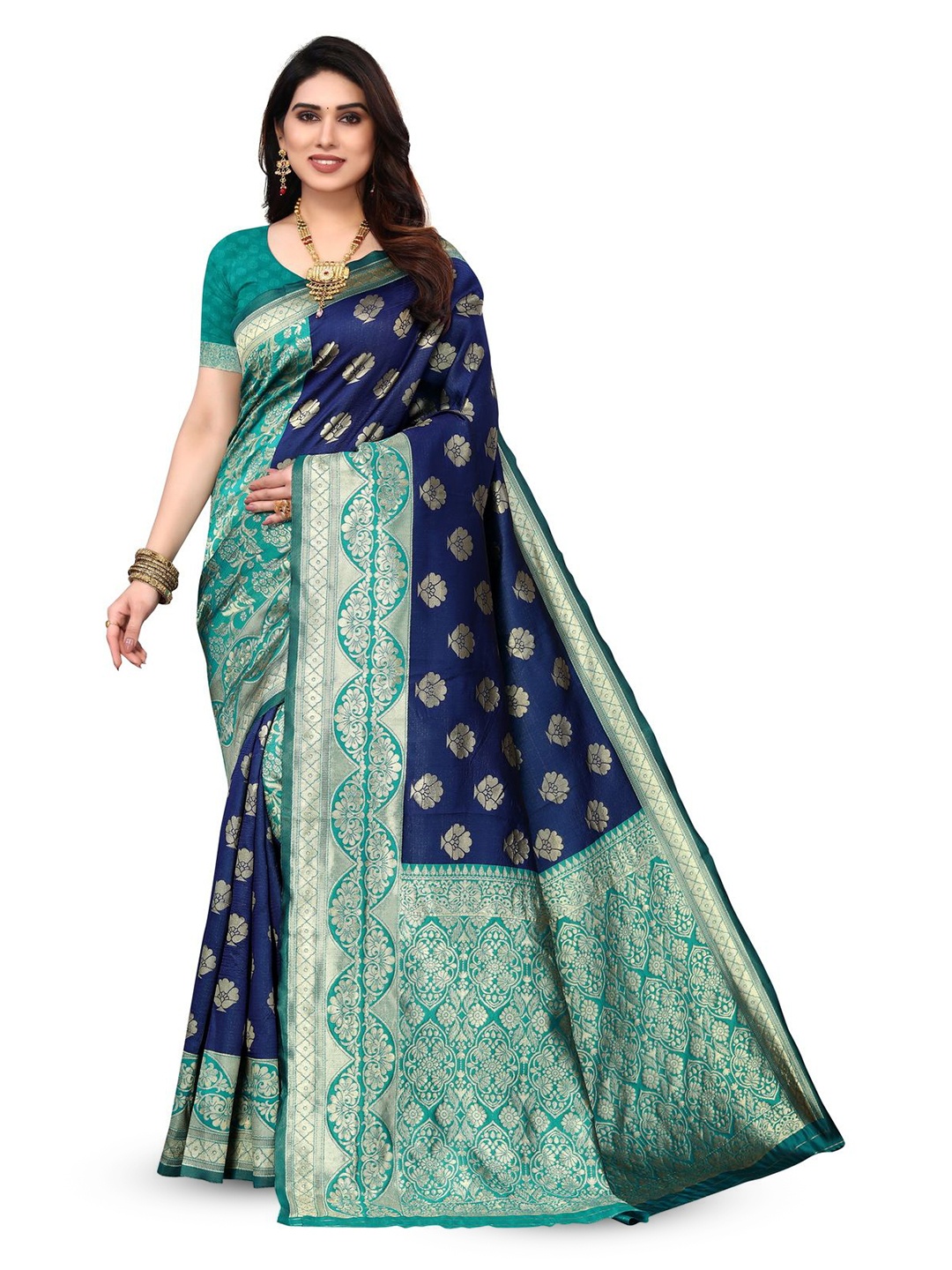 

Varanga Ethnic Motif Zari Woven Kanjeevaram Saree, Navy blue