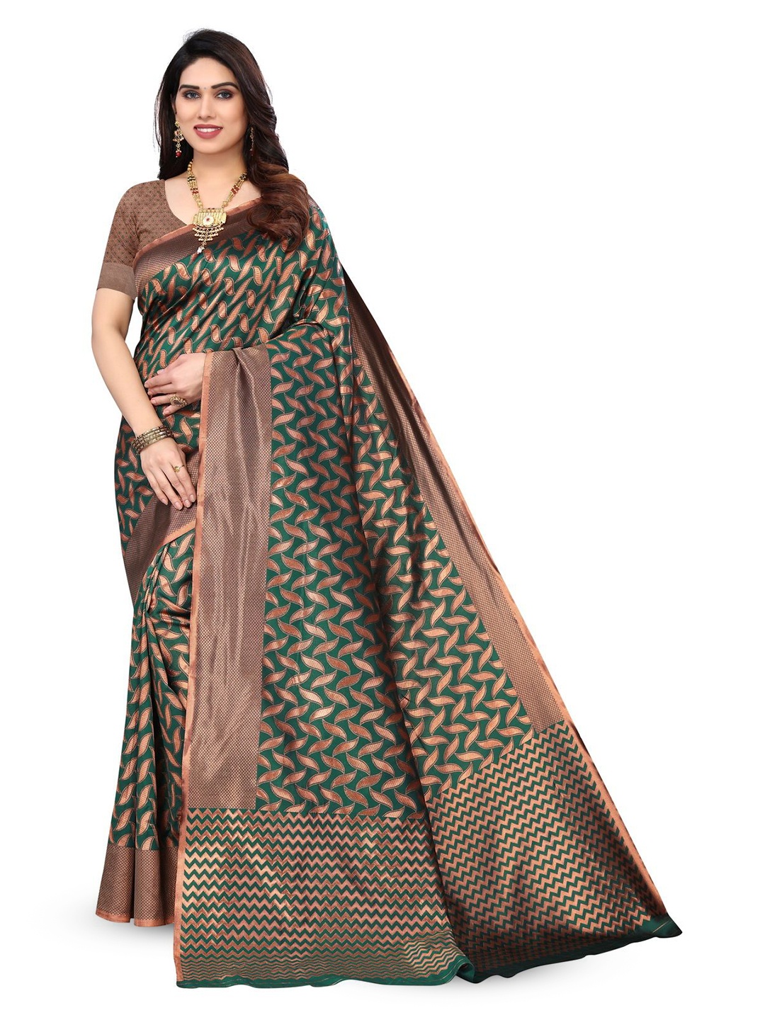 

Varanga Ethnic Motif Zari Woven Kanjeevaram Saree, Green