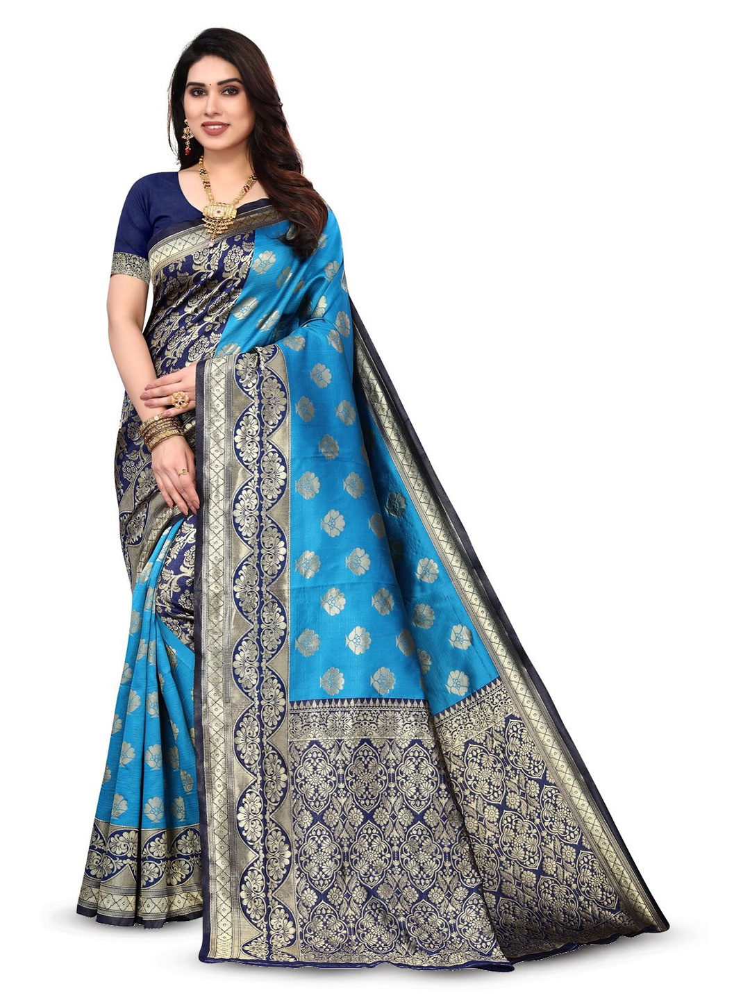 

Varanga Ethnic Motif Zari Woven Kanjeevaram Saree, Navy blue