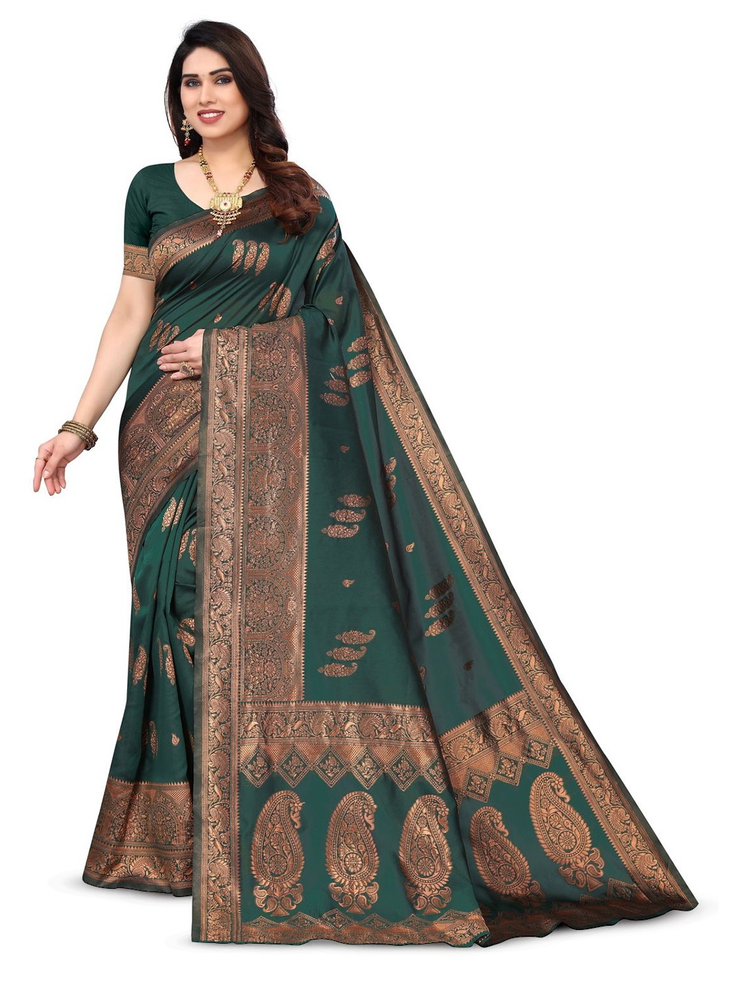 

Varanga Ethnic Motif Zari Woven Kanjeevaram Saree, Green