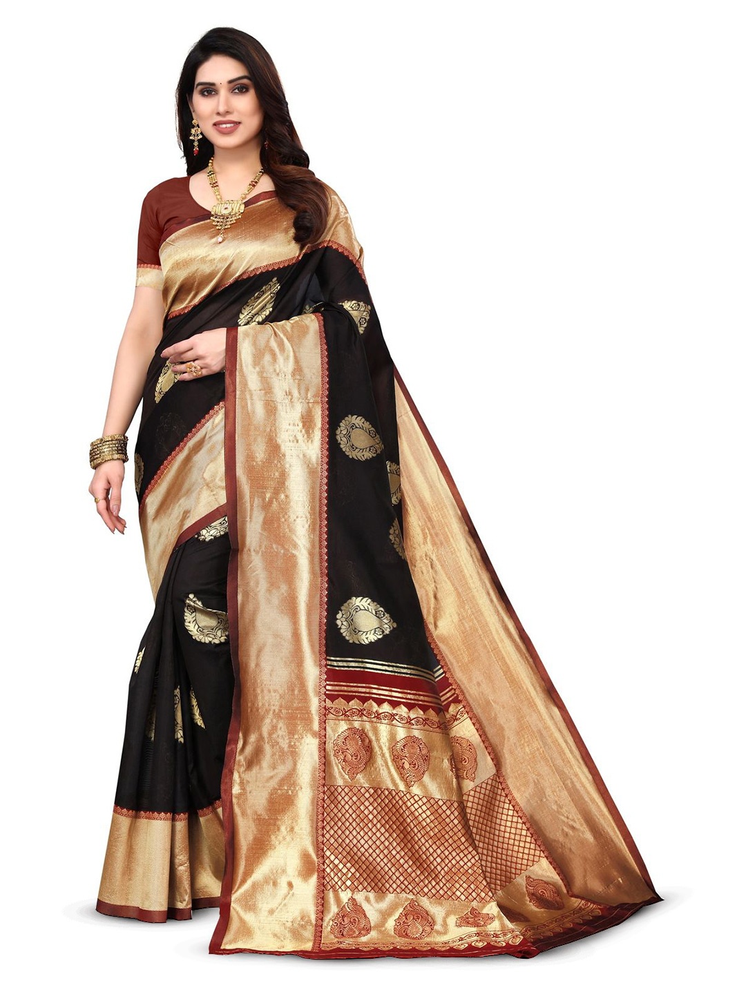 

Varanga Ethnic Motif Zari Woven Kanjeevaram Saree, Brown