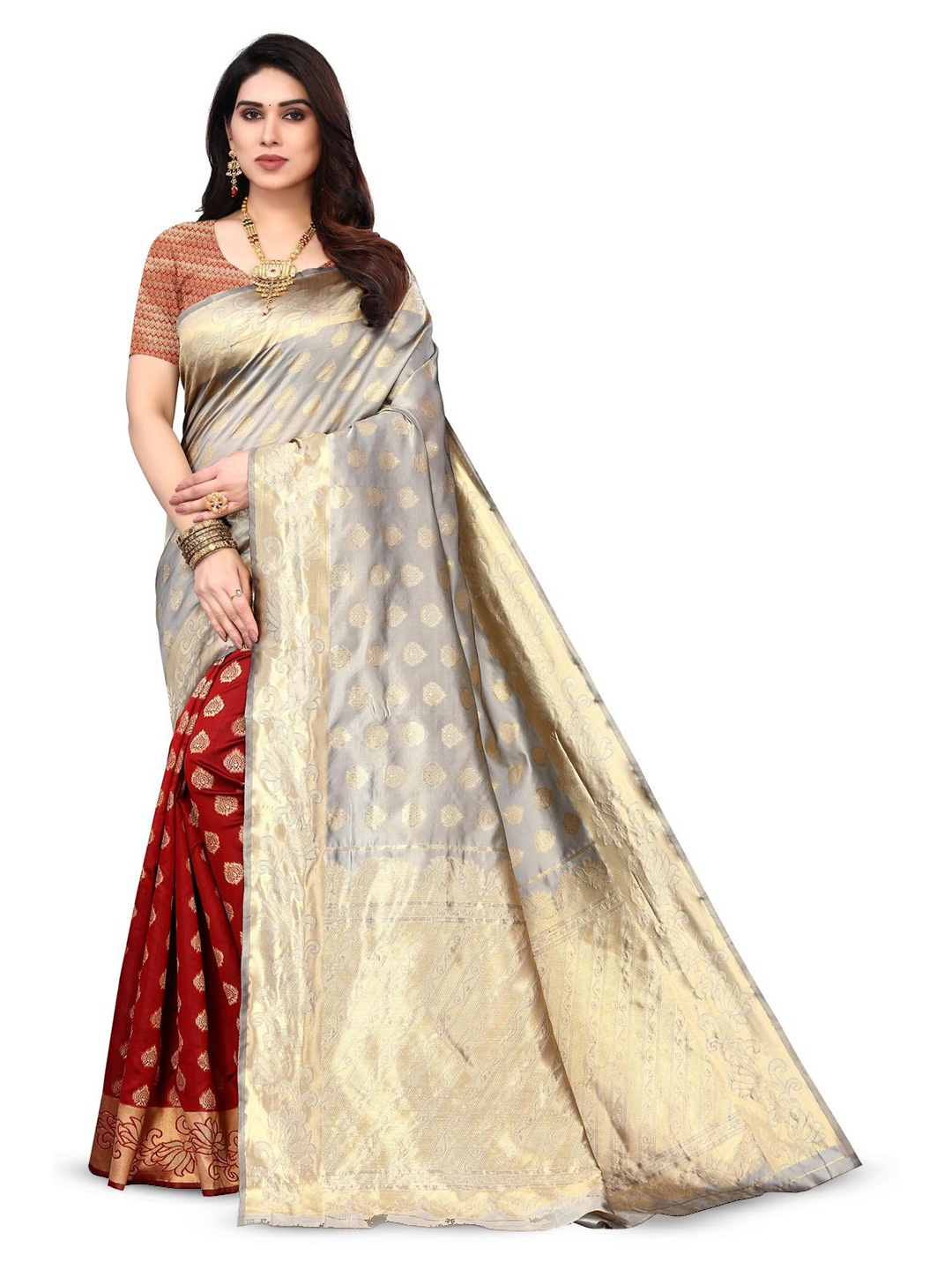 

Varanga Ethnic Motif Zari Woven Kanjeevaram Saree, Red