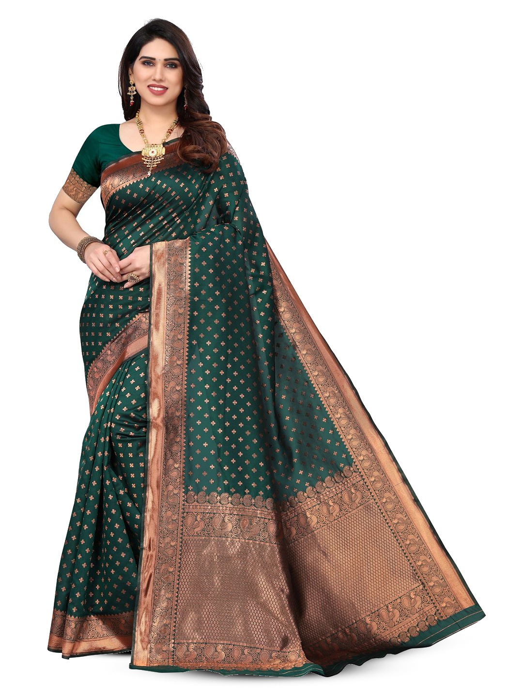 

Varanga Woven Design Zari Kanjeevaram Saree, Green
