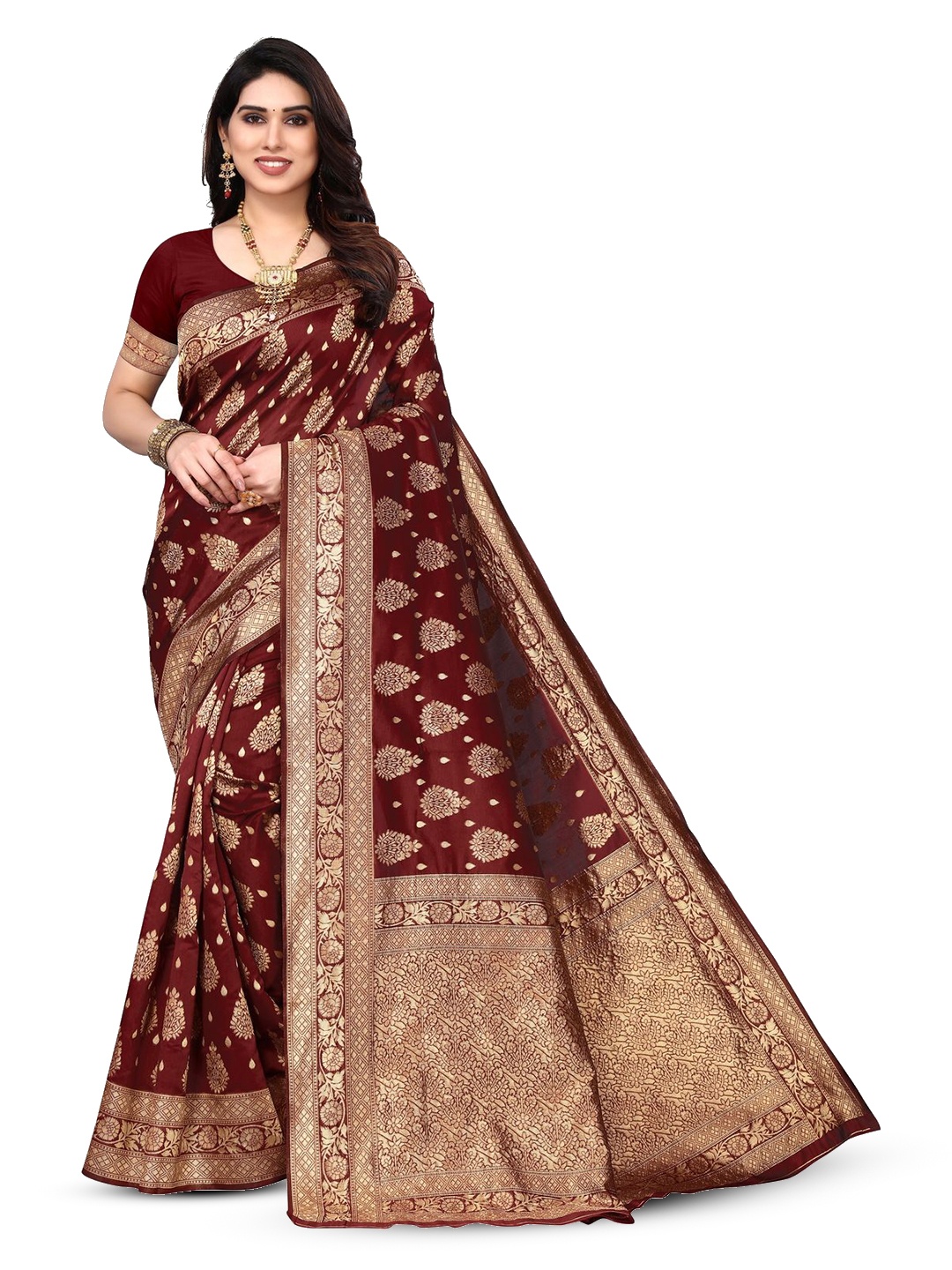 

Varanga Woven Design Zari Kanjeevaram Saree, Brown