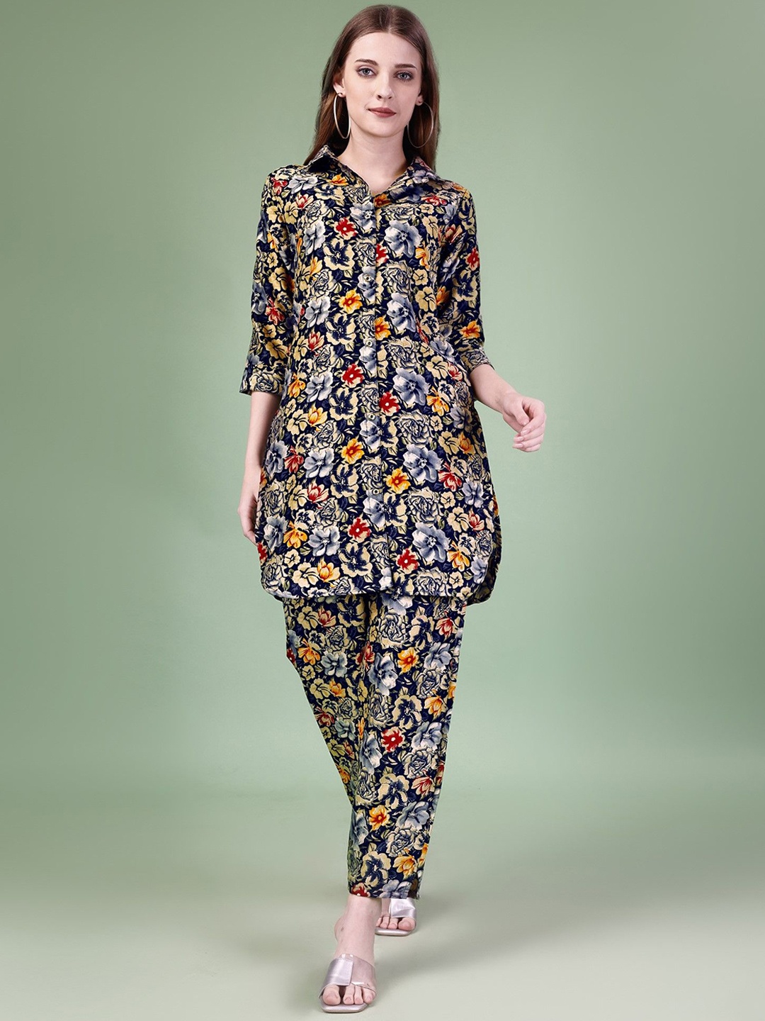 

LeeliPeeri Designer Floral Printed Tunic With Palazzos, Blue