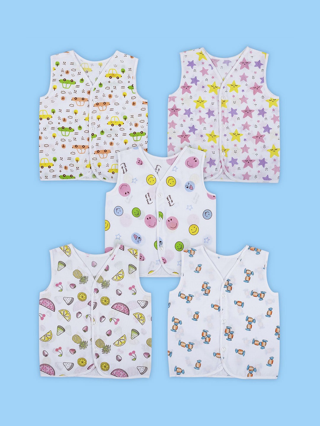 

Baby Moo Unisex Kids 5 Pcs Cotton Innerwear Vests KJD-43, White