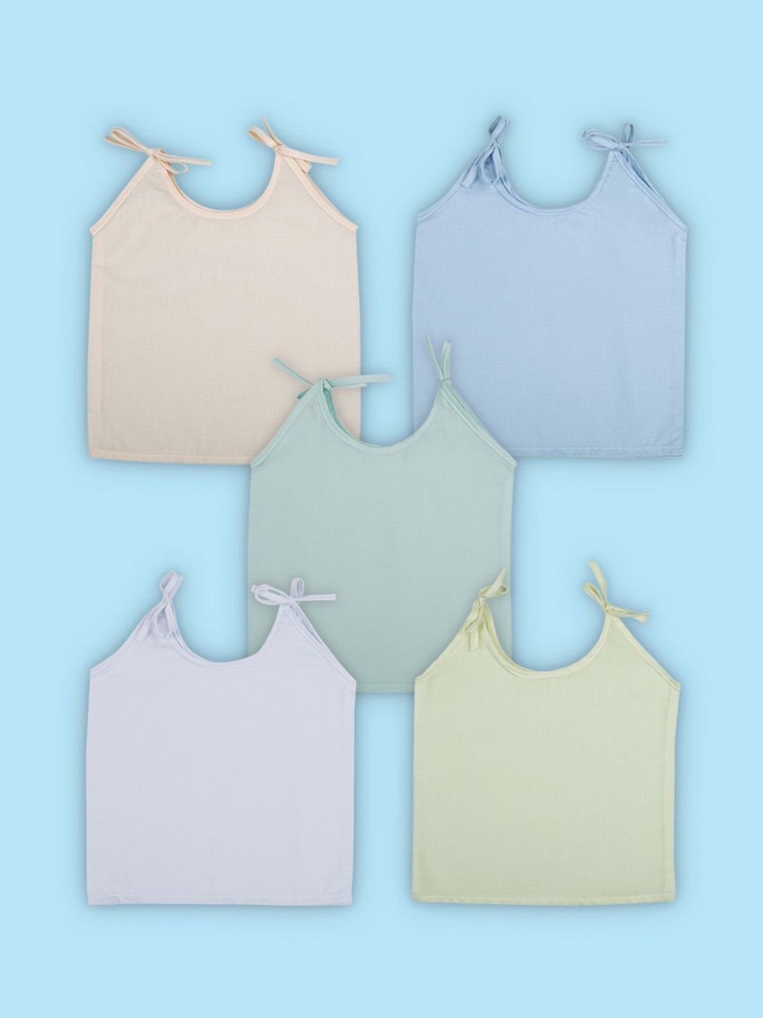 

Baby Moo Solid Round Neck Sleeveless Tie Knot Cotton Jhablas 5 Pcs Pink Multicolour, Green