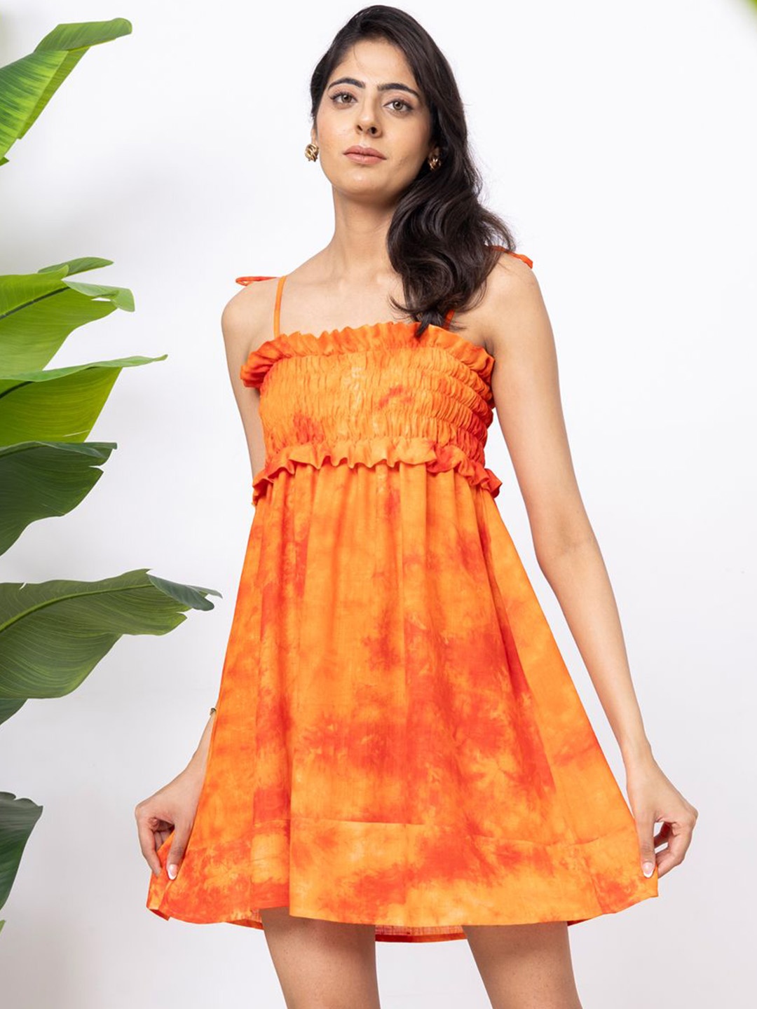 

EROTISSCH Tie & Dye Smocked Beachwear Dress, Orange