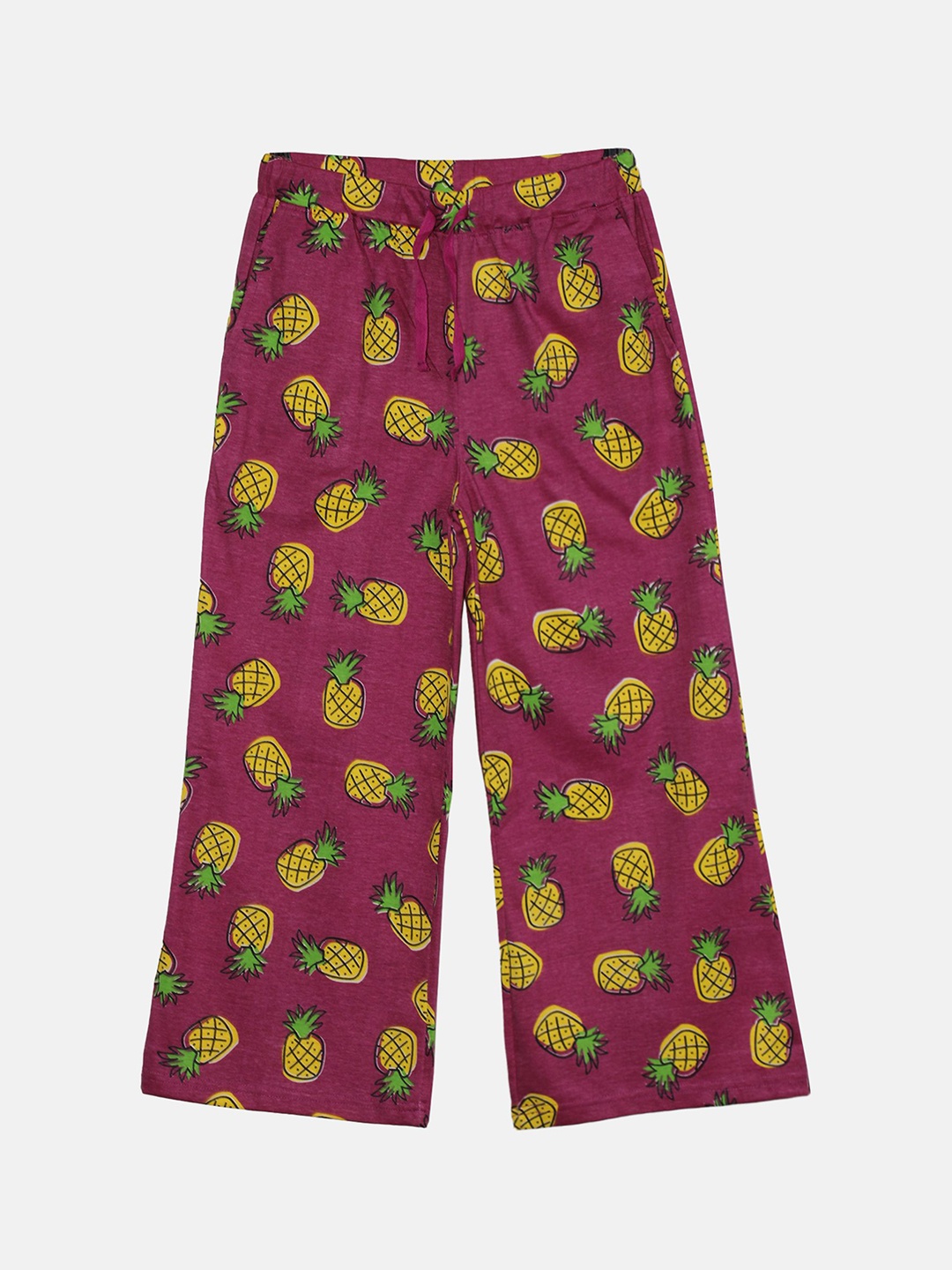 

KiddoPanti Girls Printed Pure Cotton Lounge Pants, Maroon